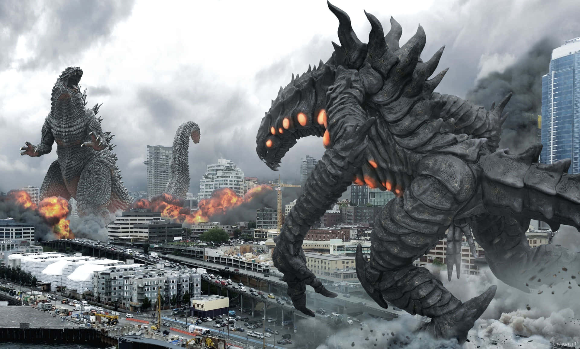 Cool Godzilla Fight Background