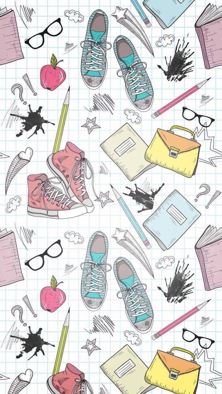 Cool Graphic Sneakers With School Supplies Background