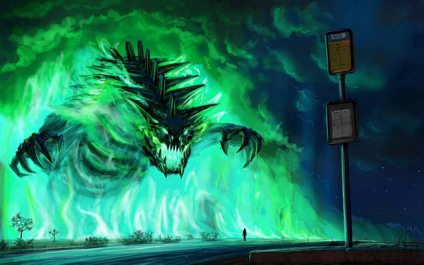 Cool Green Big Monster Background