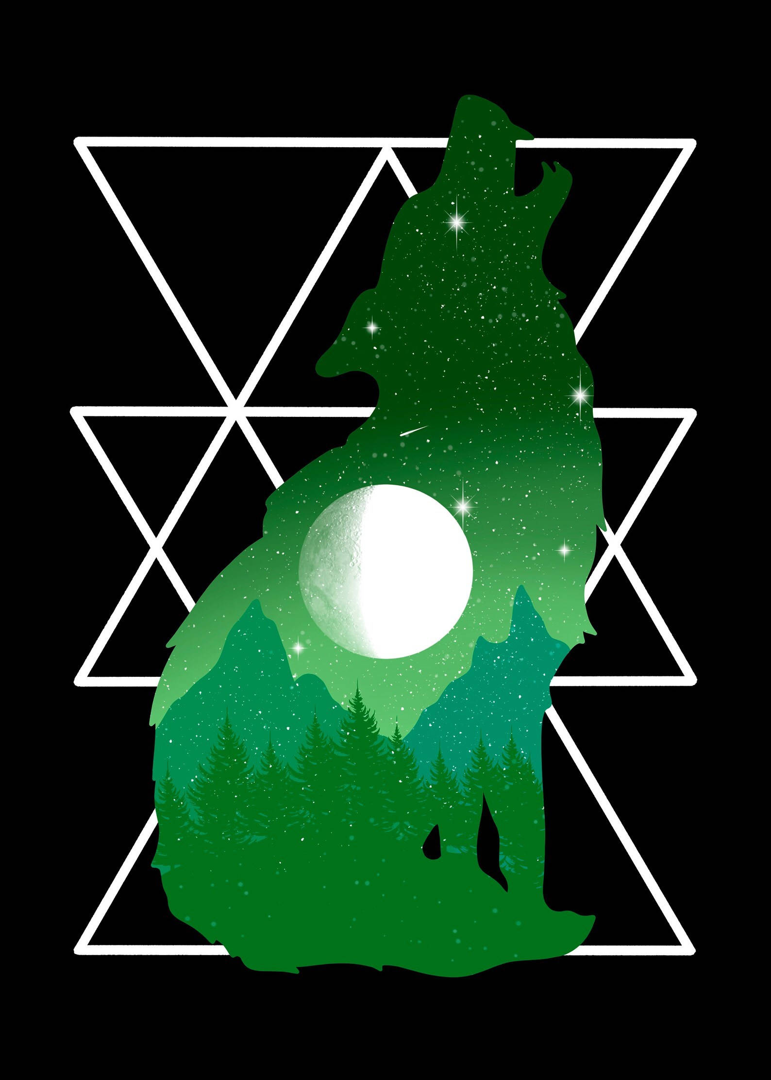 Cool Green Galaxy Wolf Silhouette Background