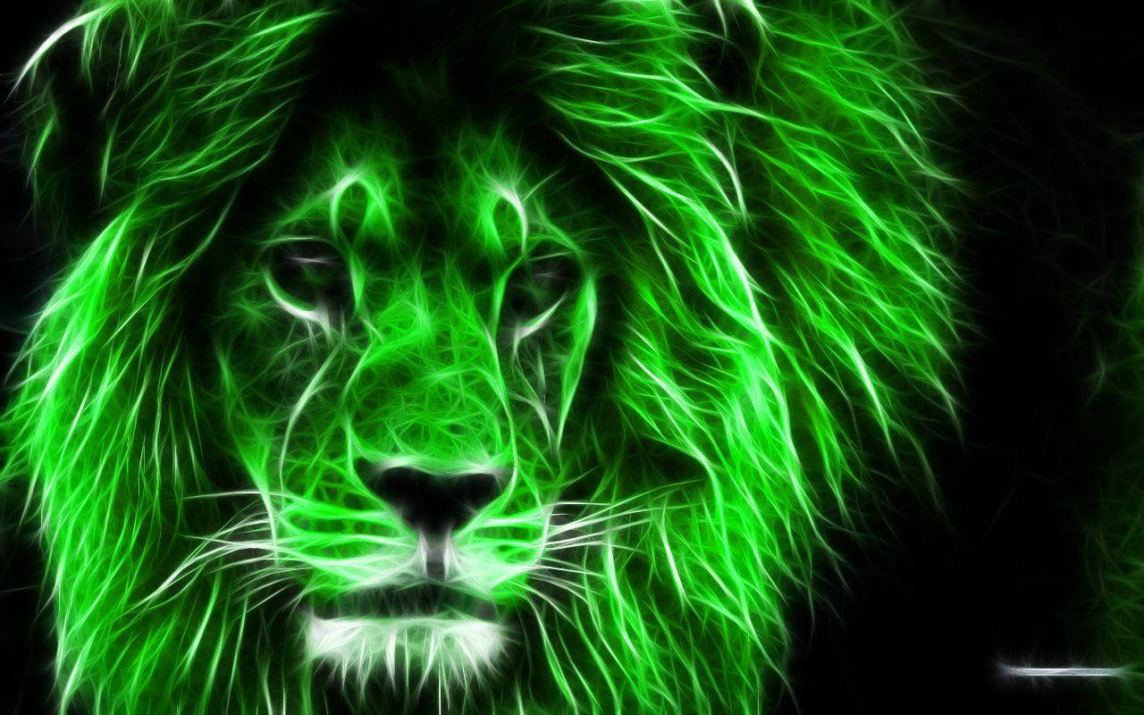 Cool Green Lion Neon Background