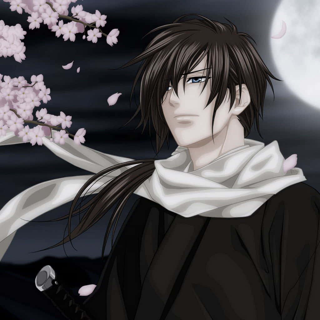 Cool Guy Saitō Hajime By Cherry Blossom Tree Background