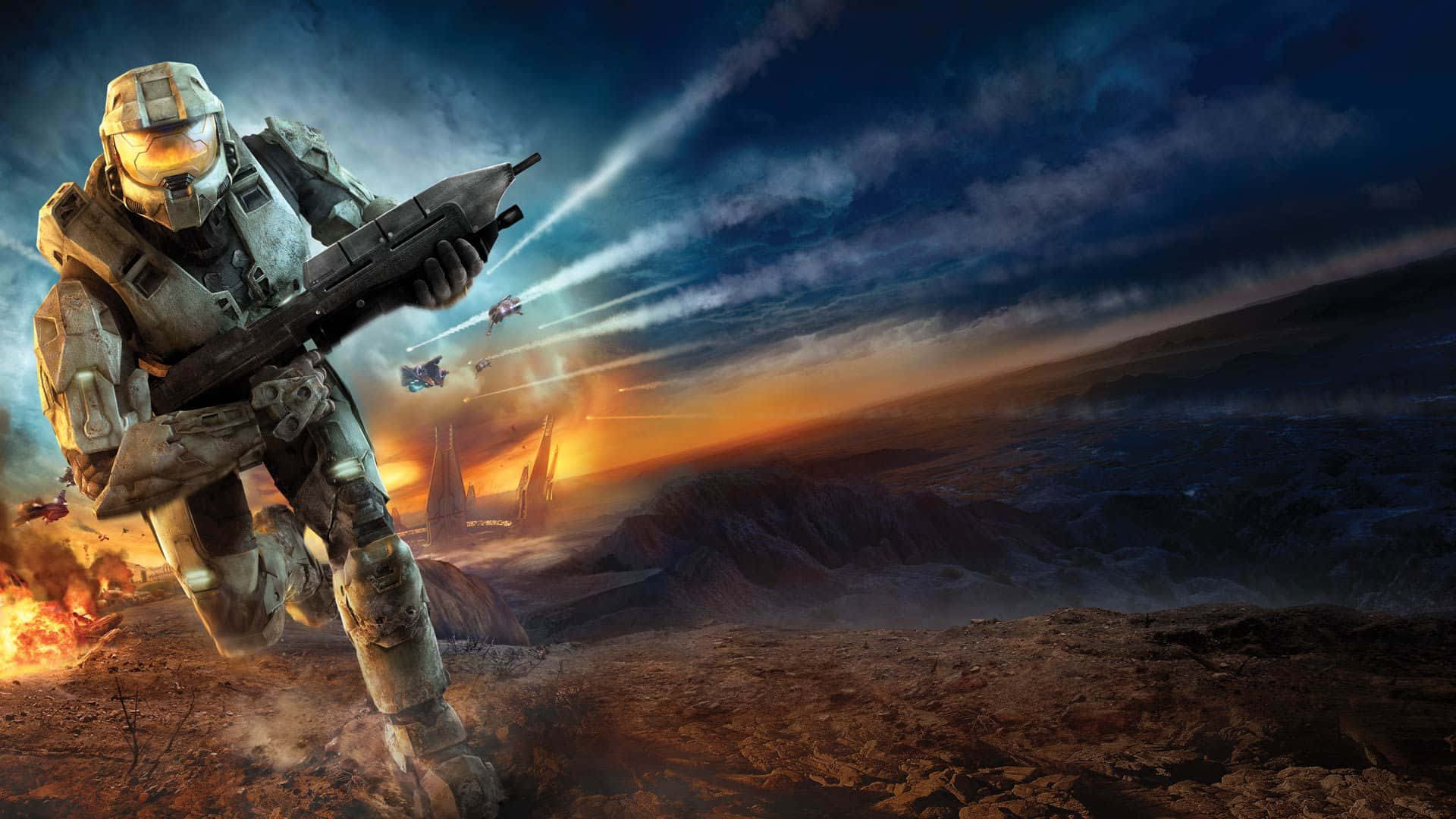 Cool Halo Soldier Running In Field Background