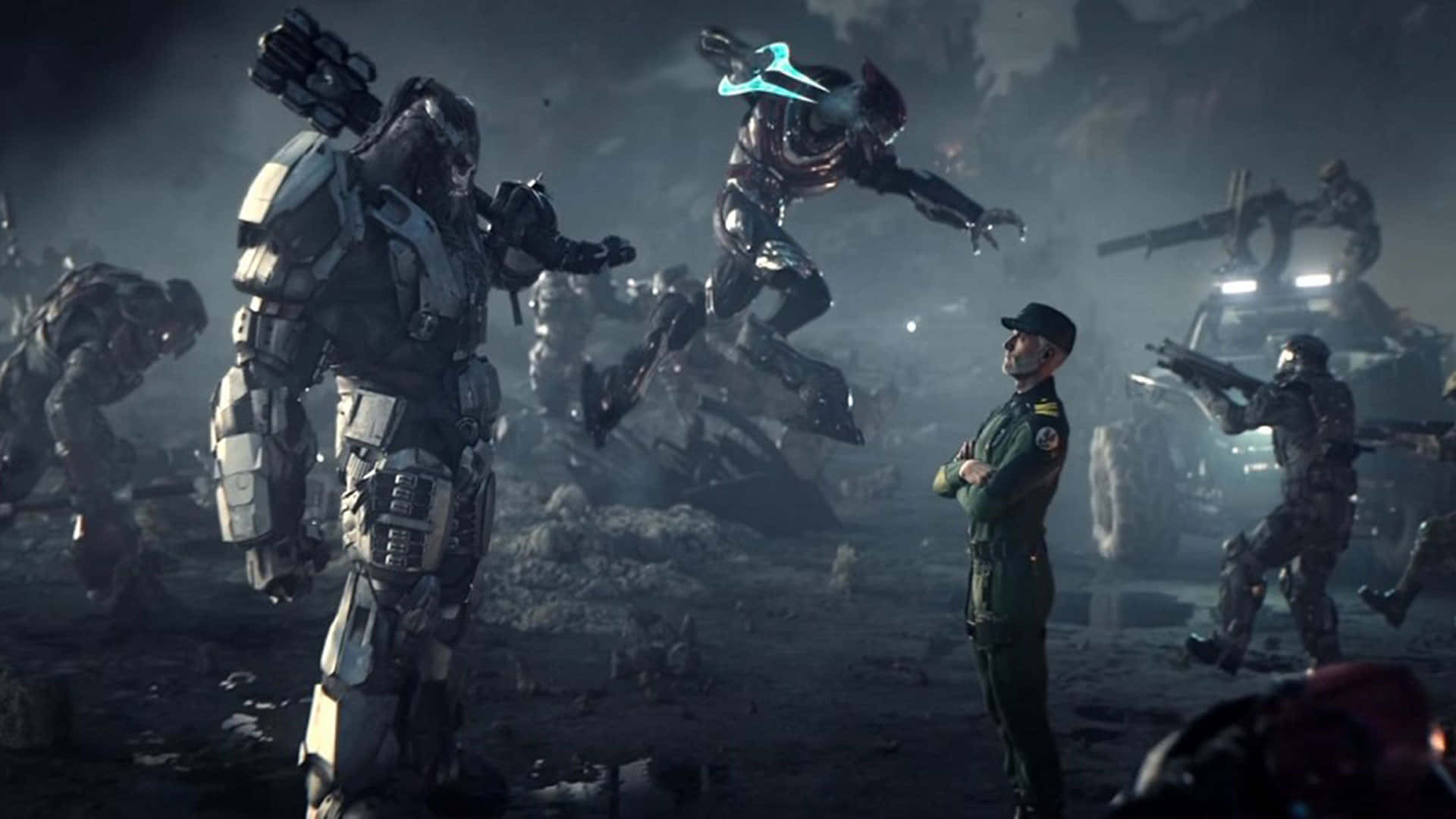 Cool Halo Soldiers And Human Officer Background