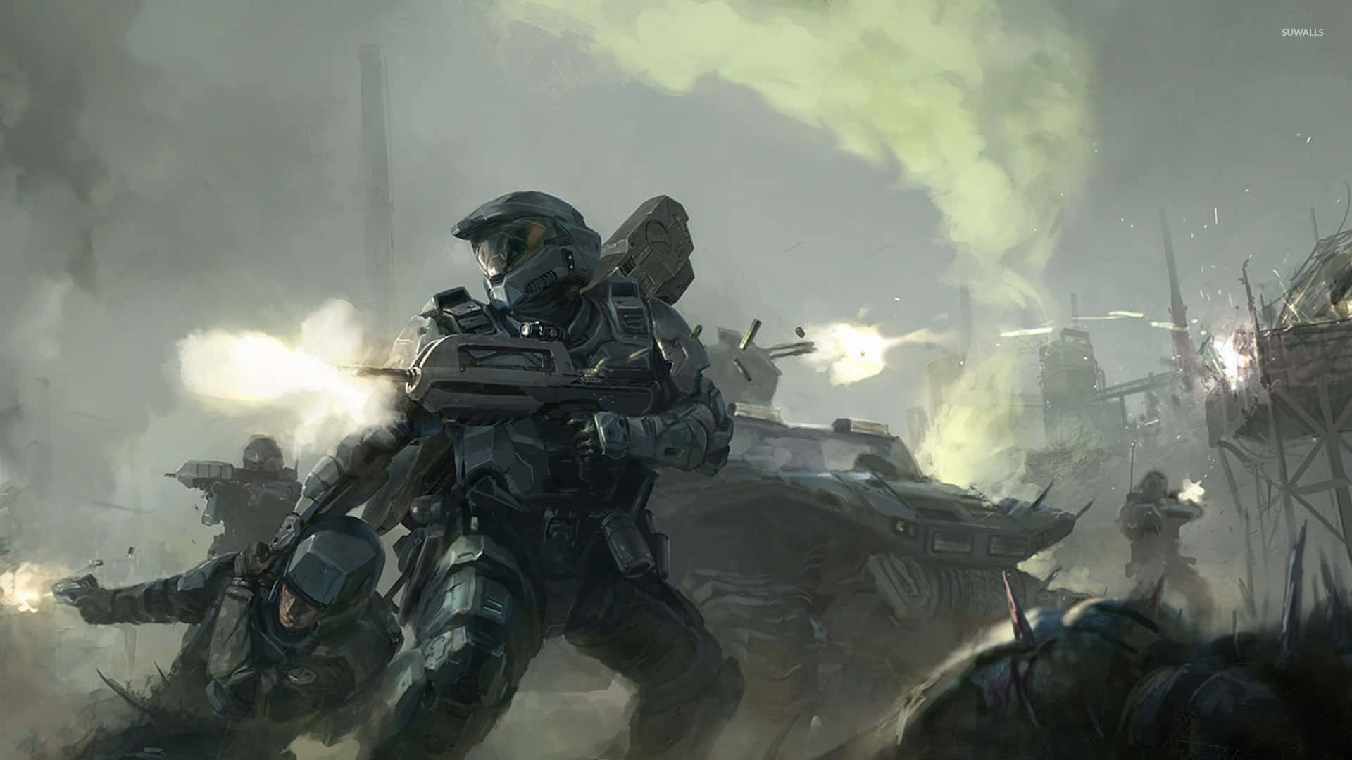 Cool Halo Soldiers And Tanks Background