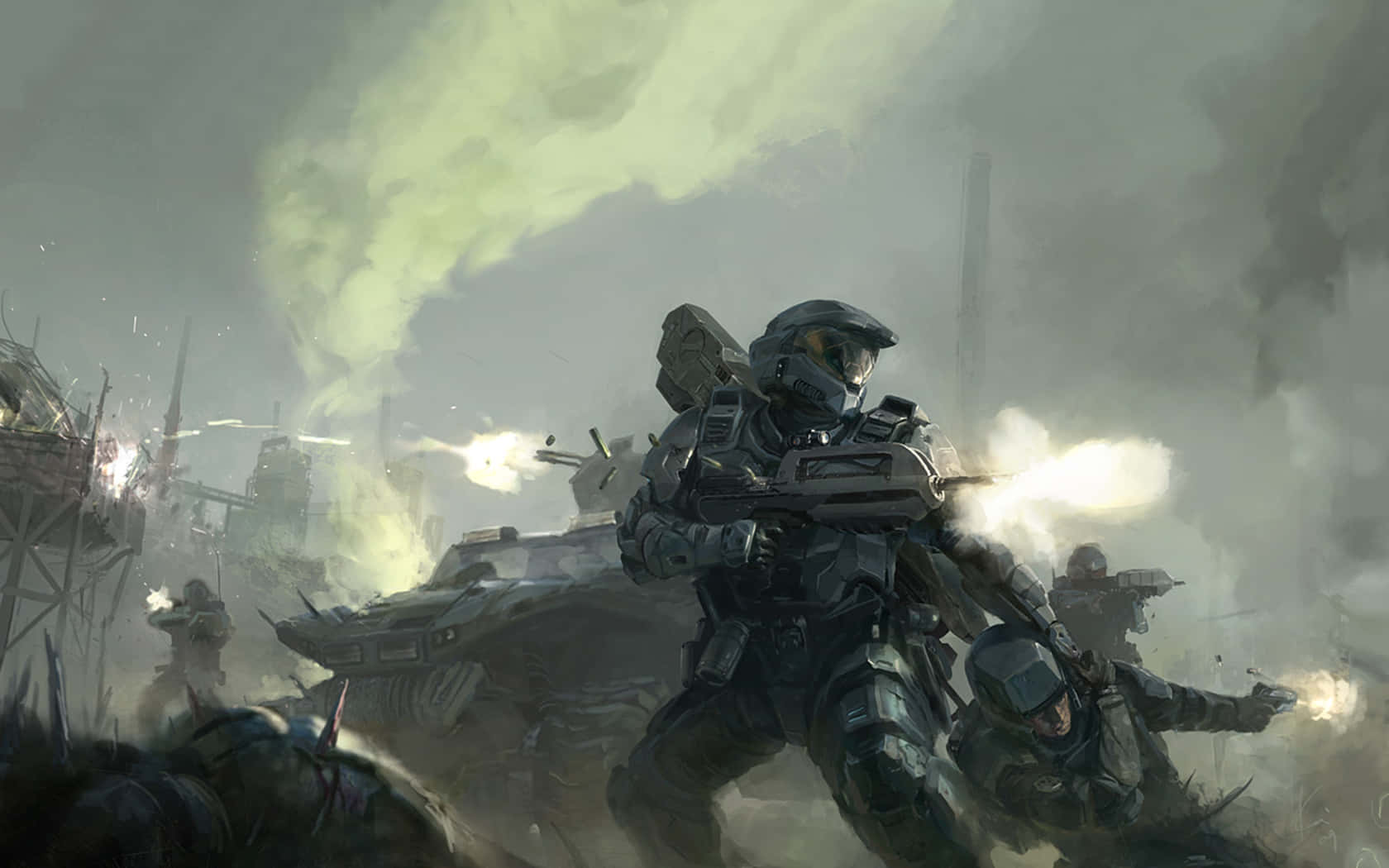 Cool Halo Soldiers In Battlefield Background