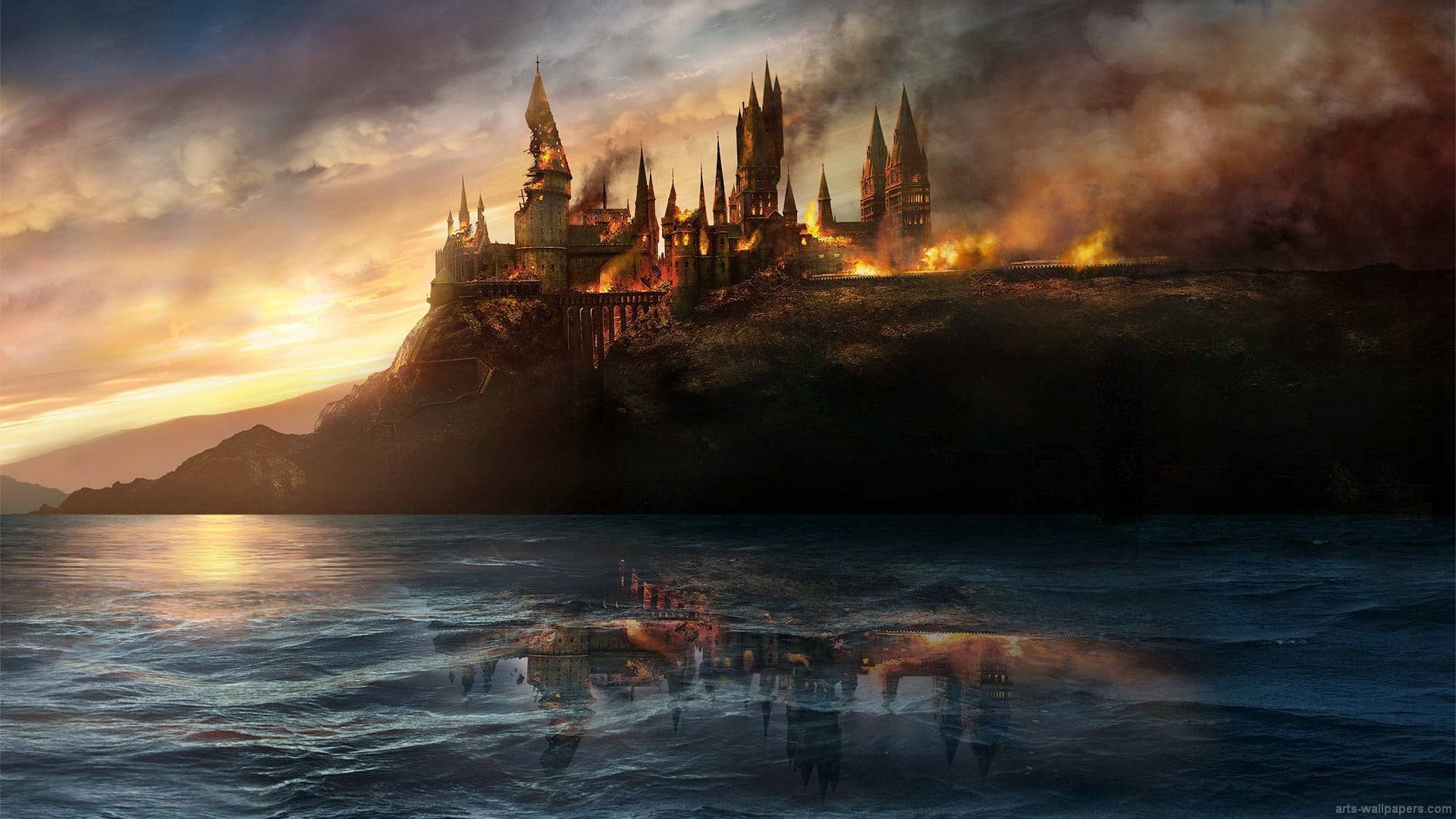 Cool Harry Potter Hogwarts On Fire Background