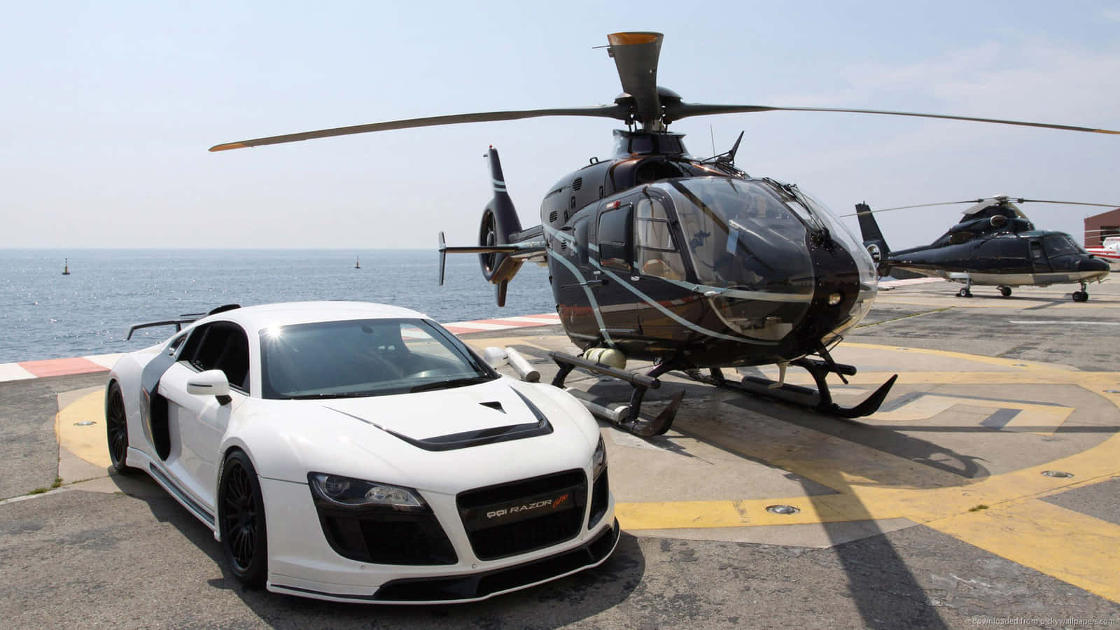 Cool Helicopter And Audi R8 Car Background