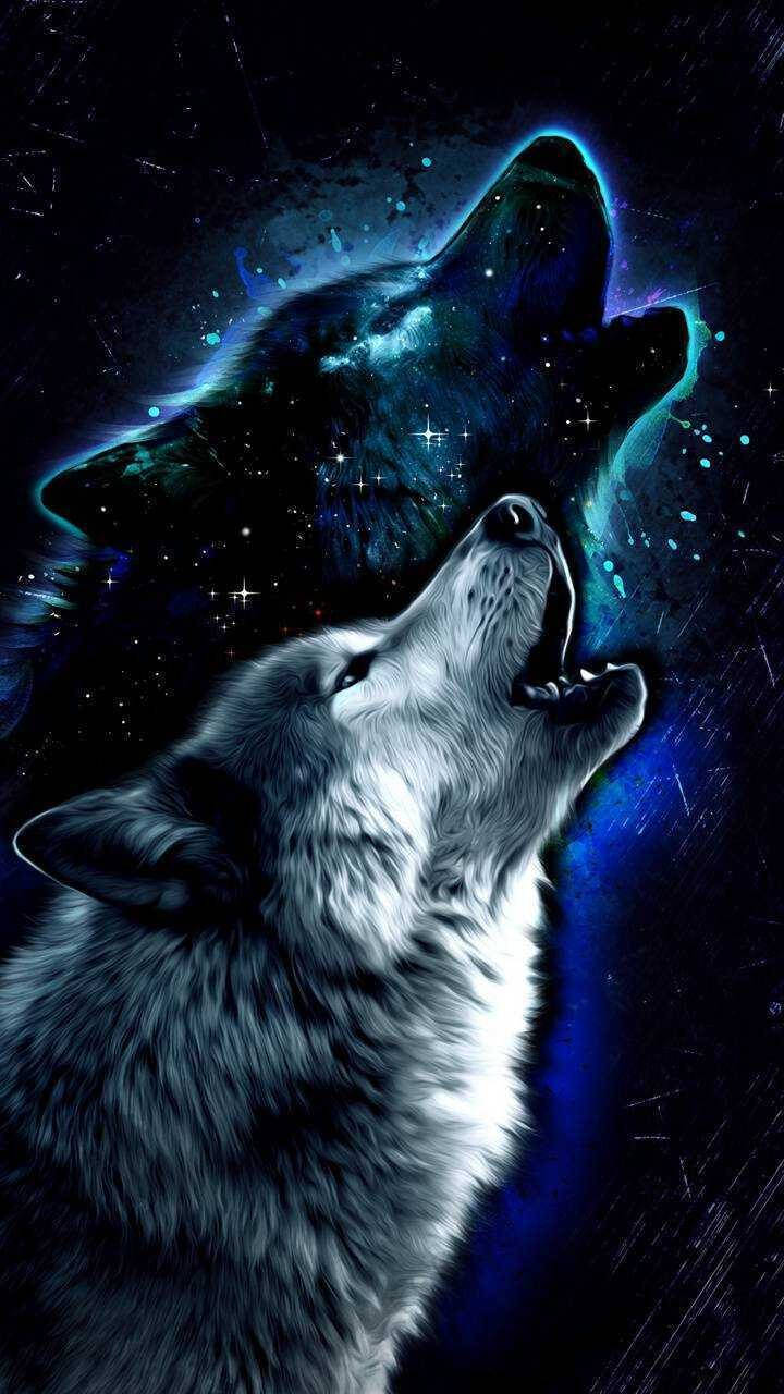 Cool Inky Galaxy With Howling Wolf Background