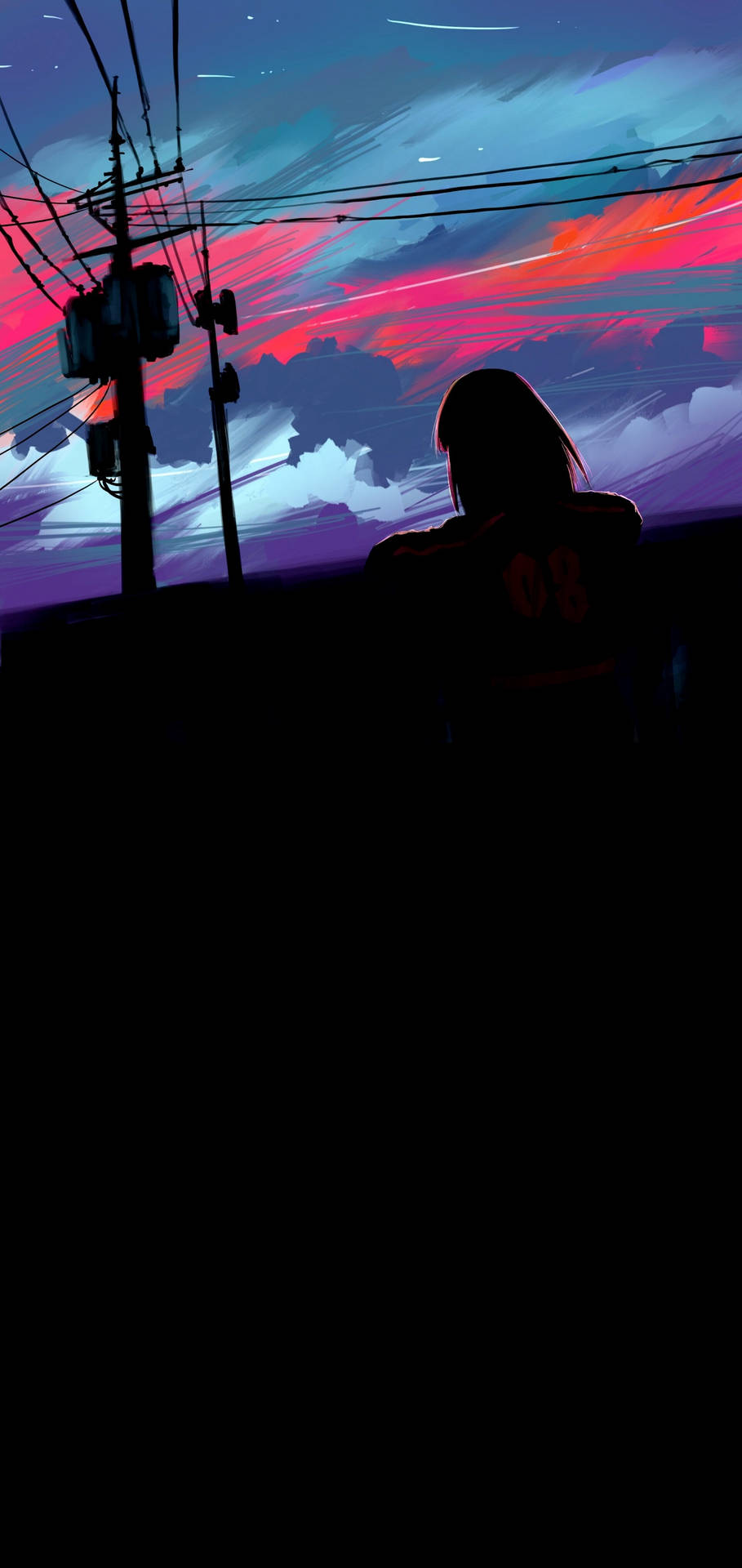 Cool Iphone 11 Anime Aesthetic Girl Looking At Sky Background