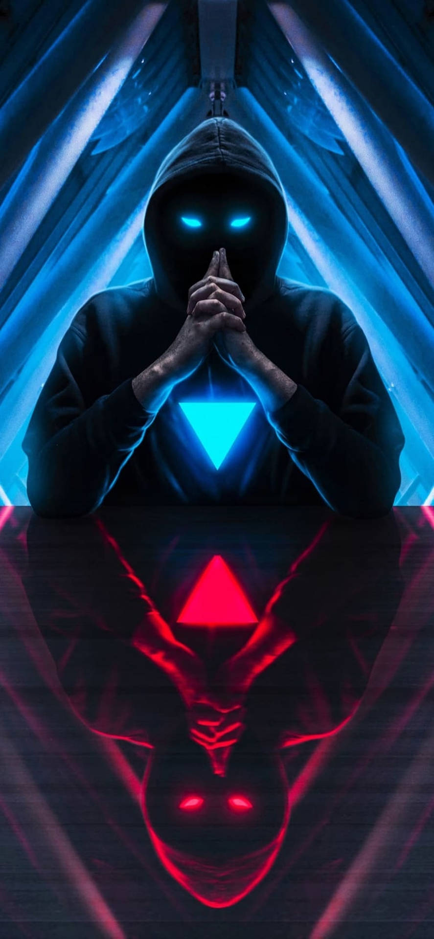 Cool Iphone 11 Blue And Red Hooded Man Background