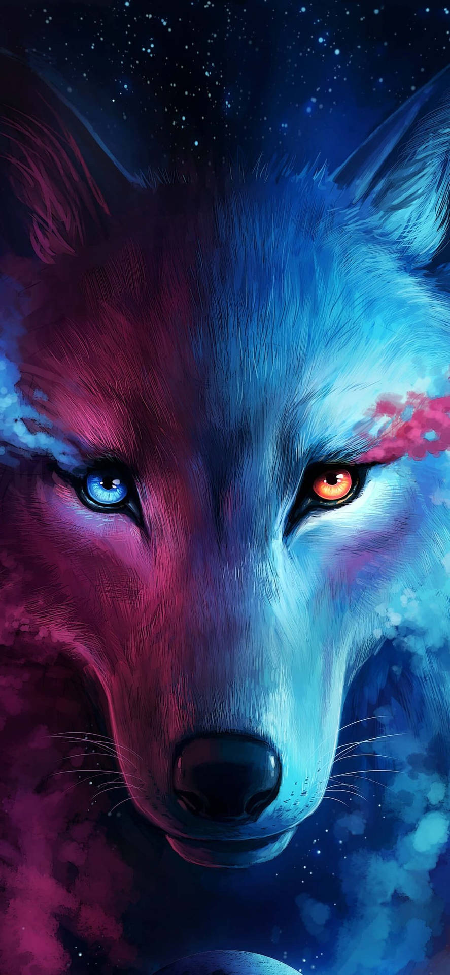 Cool Iphone 11 Blue And Red Wolf Background