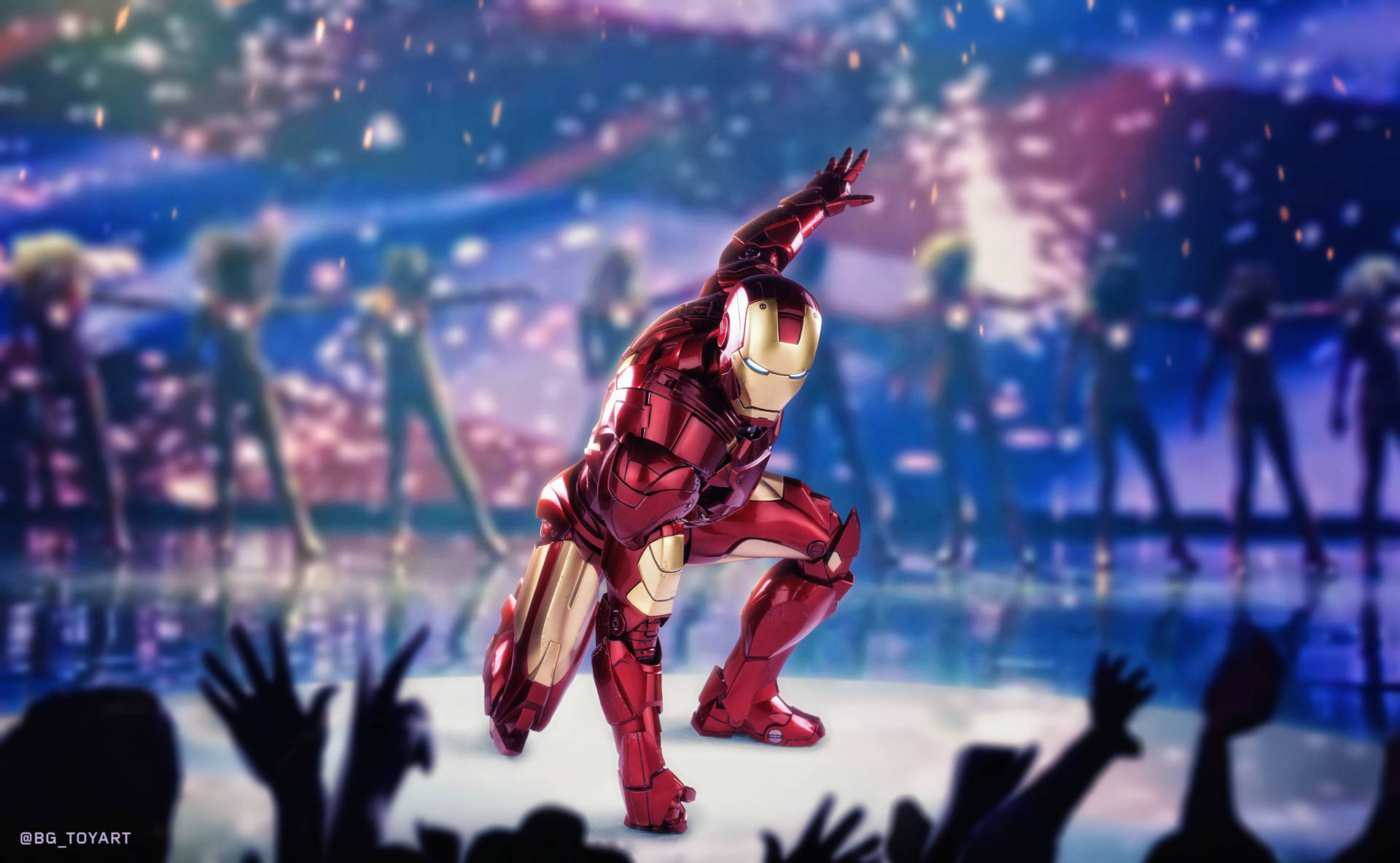 Cool Iron Man Landing On Stage Background