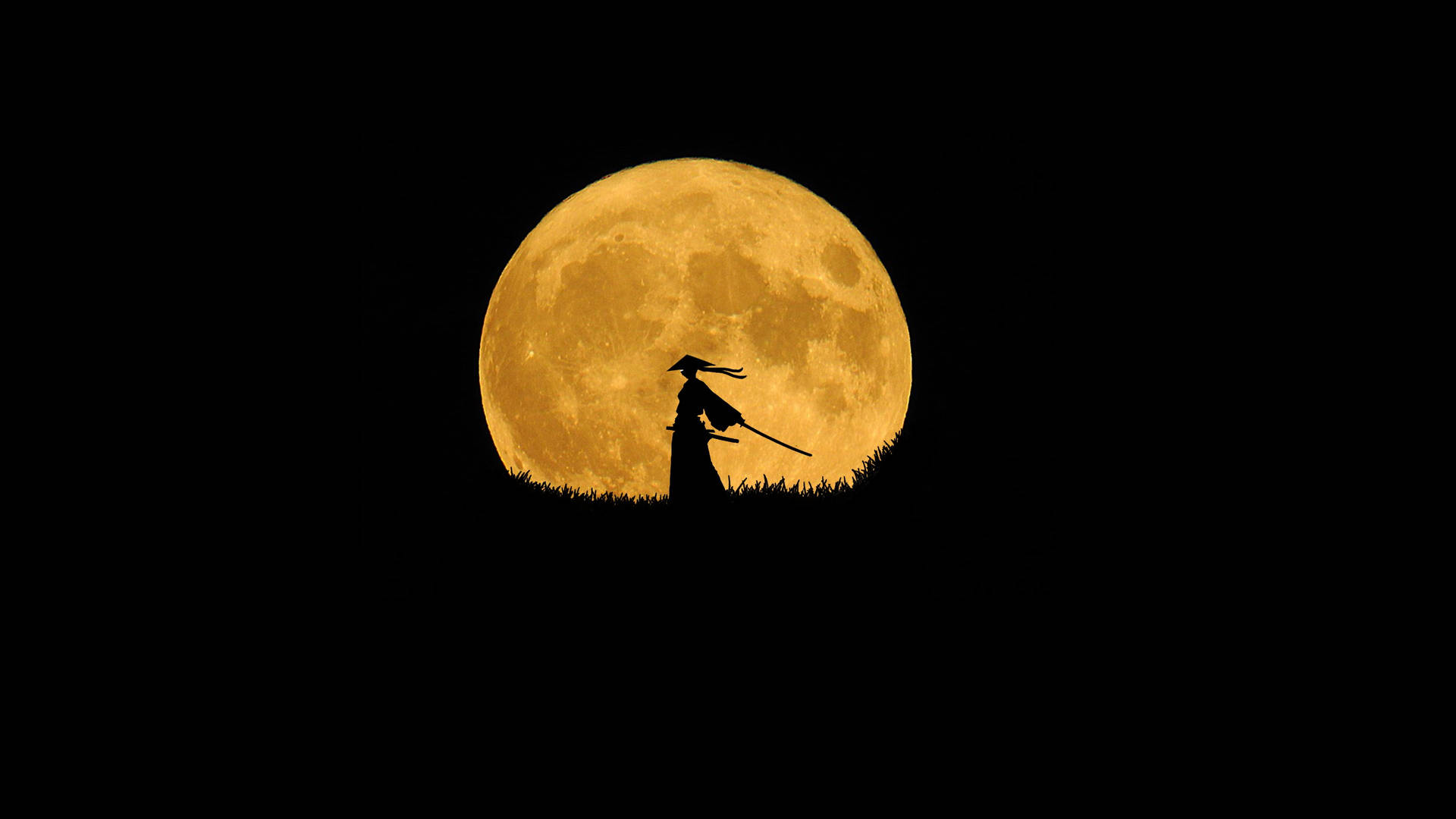 Cool Japanese Samurai And Full Moon Background