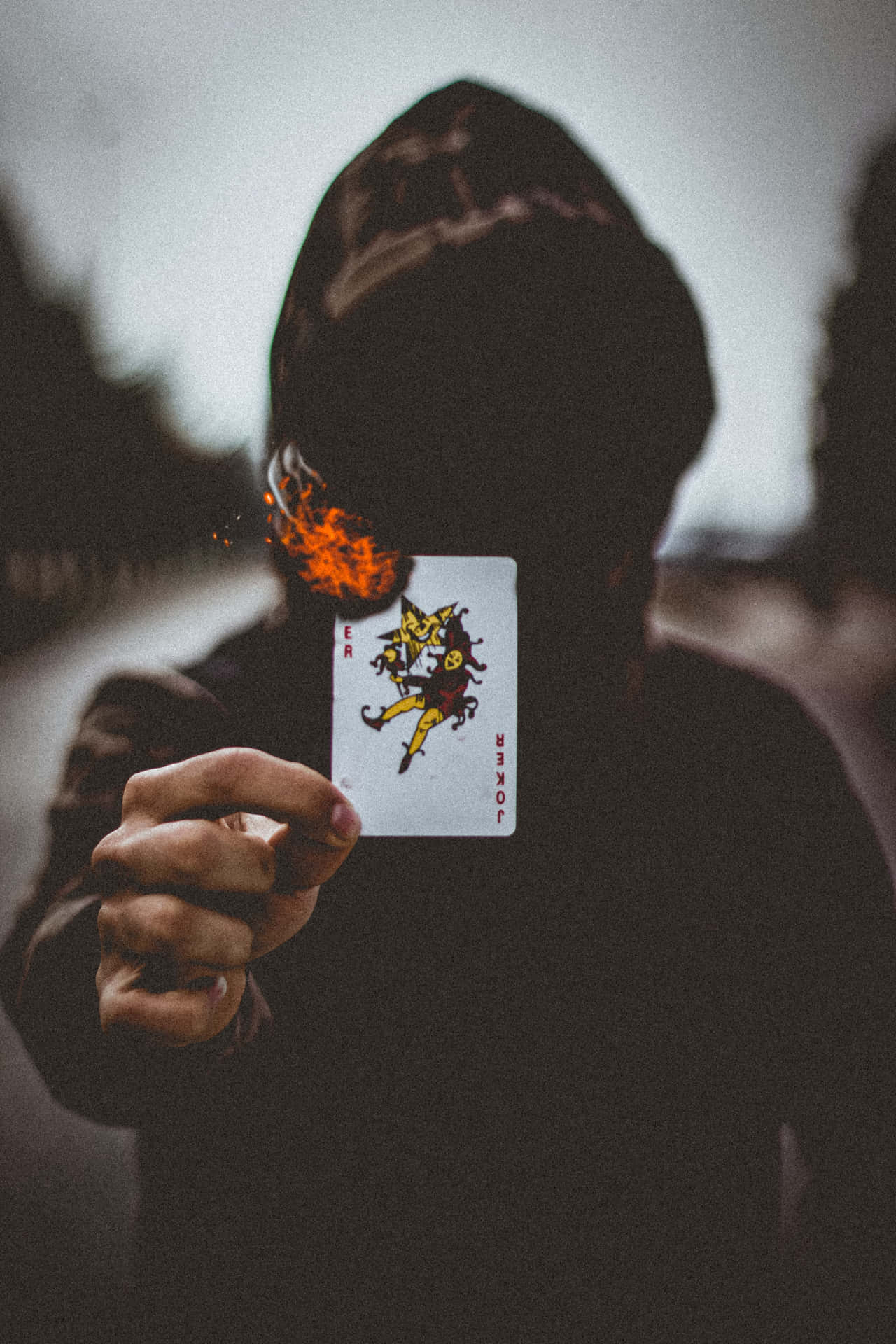 Cool Joker Card On Fire Background