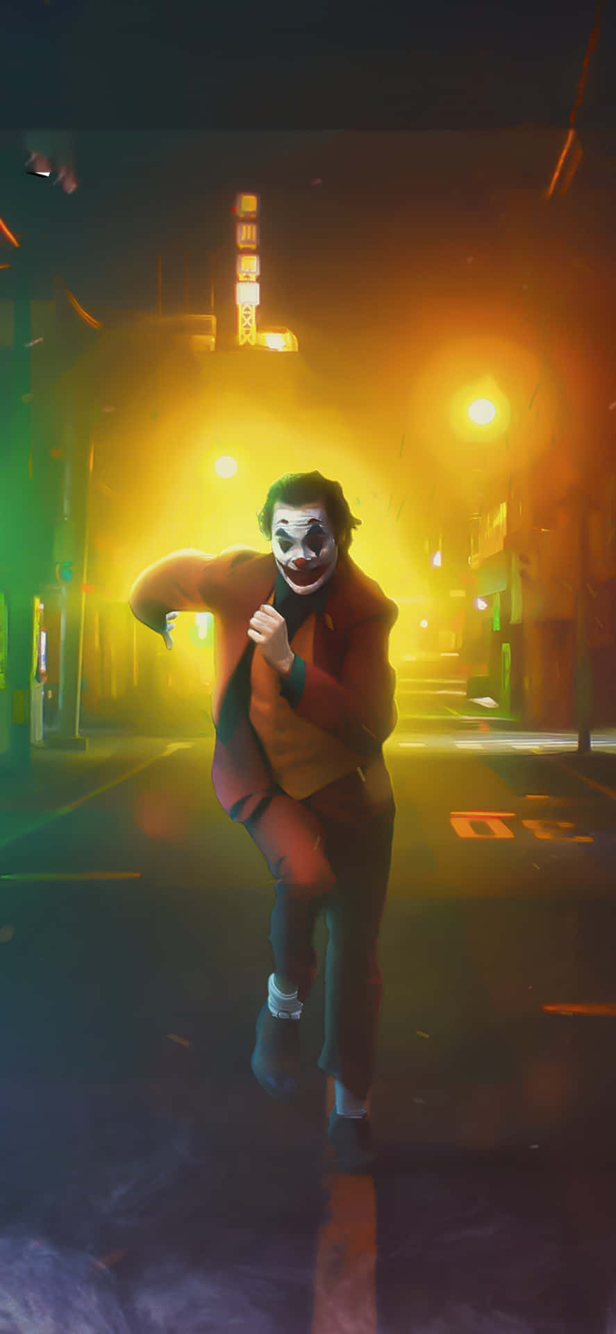 Cool Joker Running Down Street Background