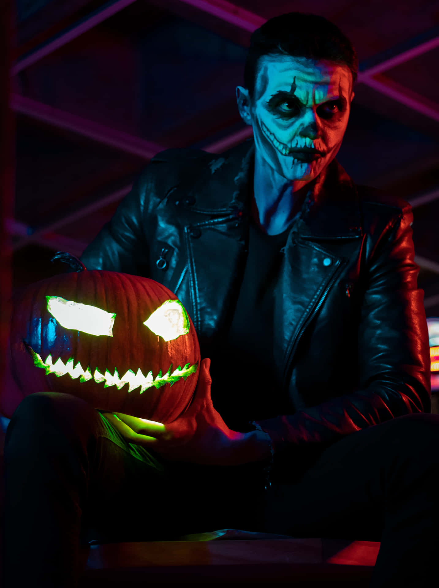 Cool Joker With Jack O Lantern Background