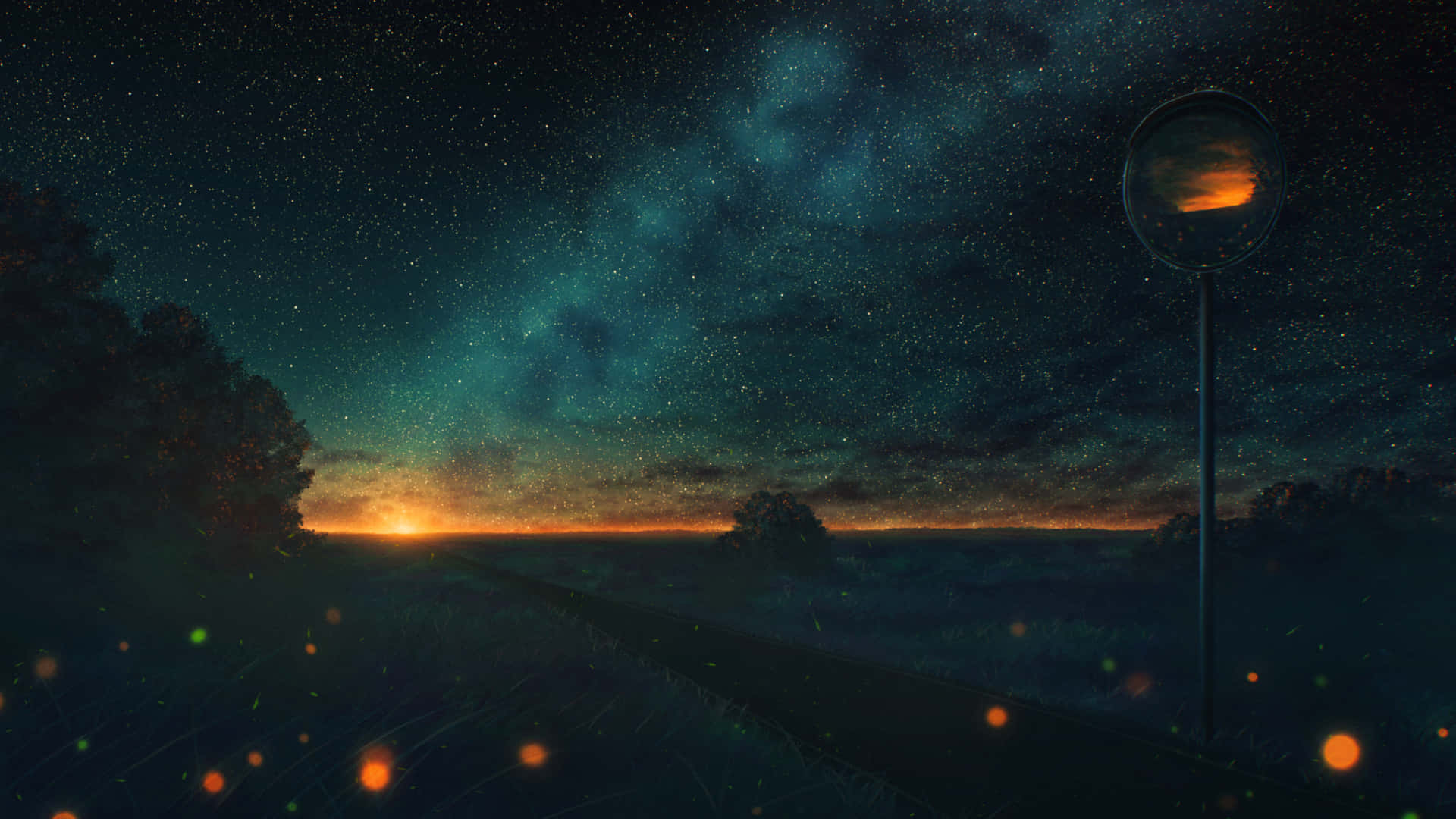 Cool Landscape With A Starry Sky Background