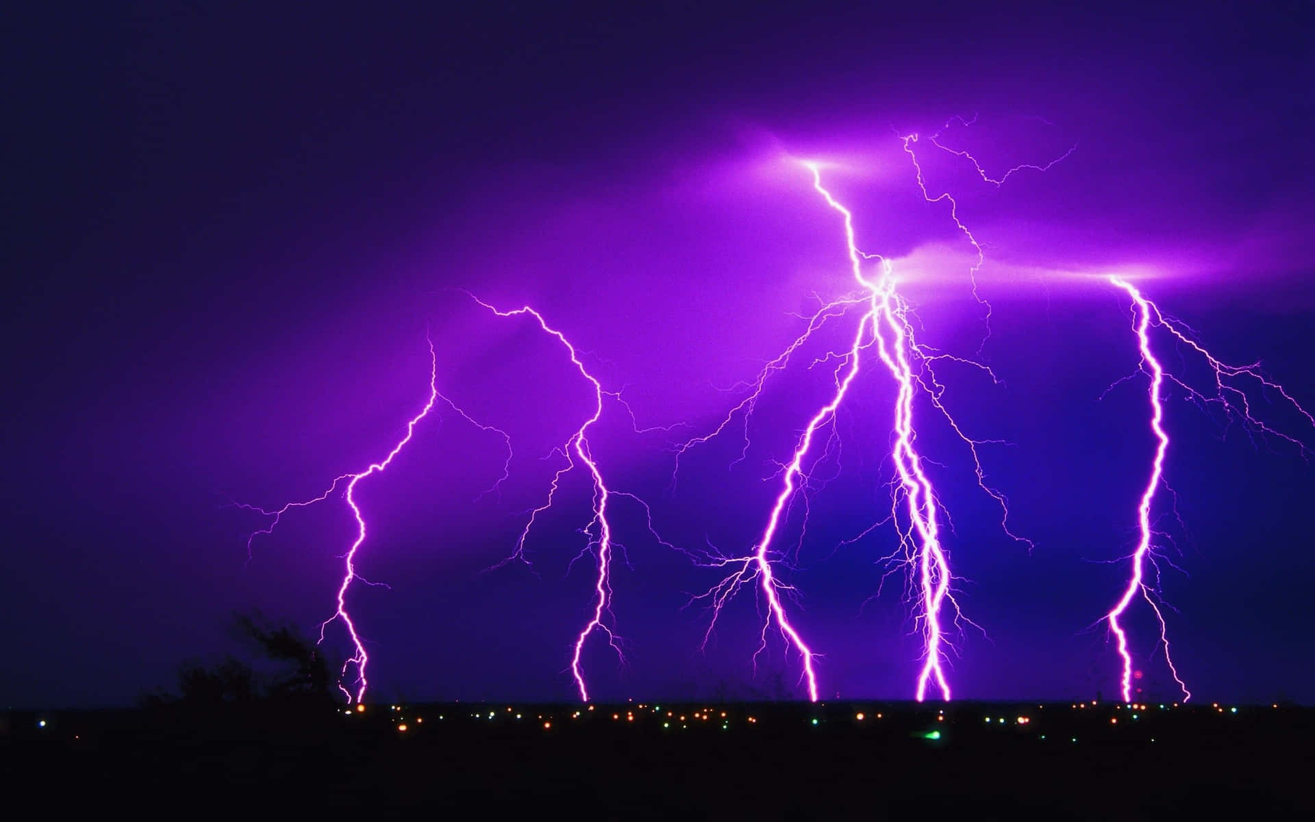 Cool Lightning Bolts In Purple Background