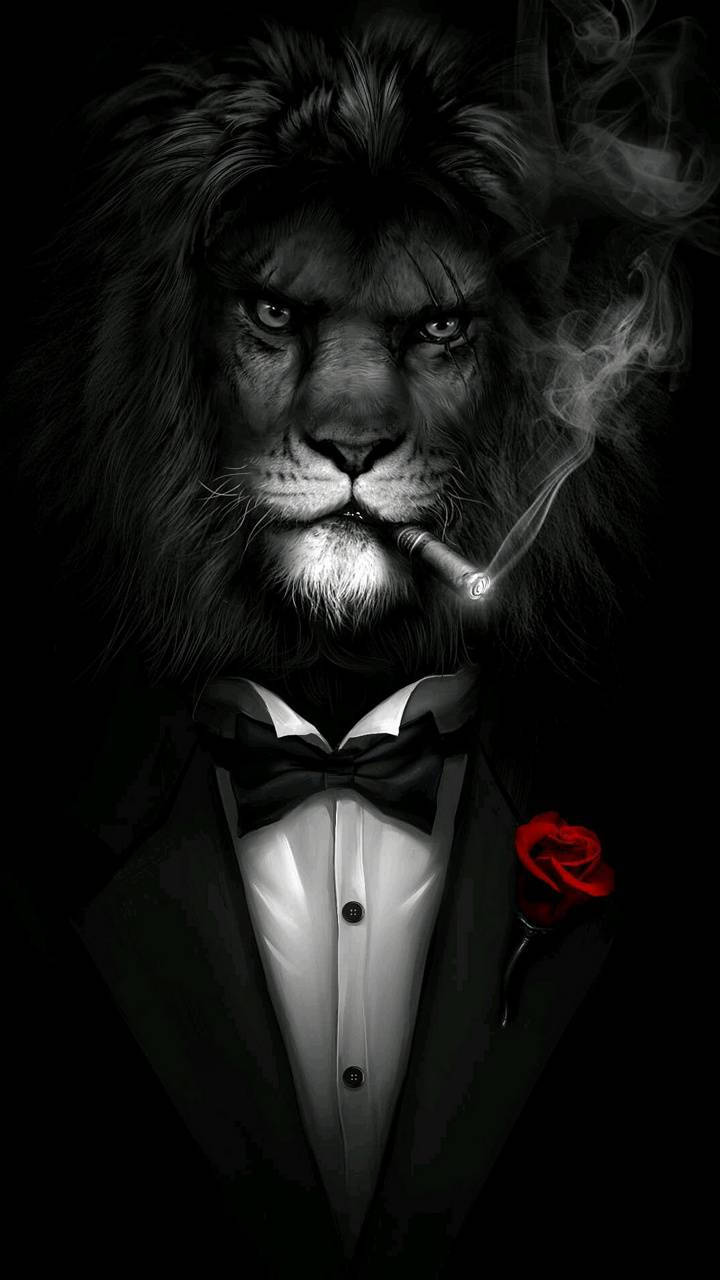 Cool Lion Black White Tuxedo Background