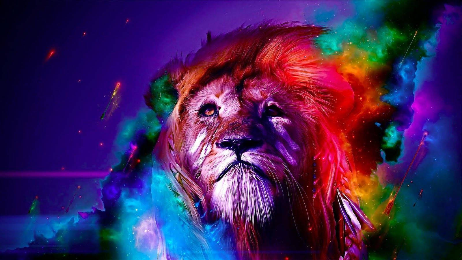 Cool Lion Colorful Space Background Background