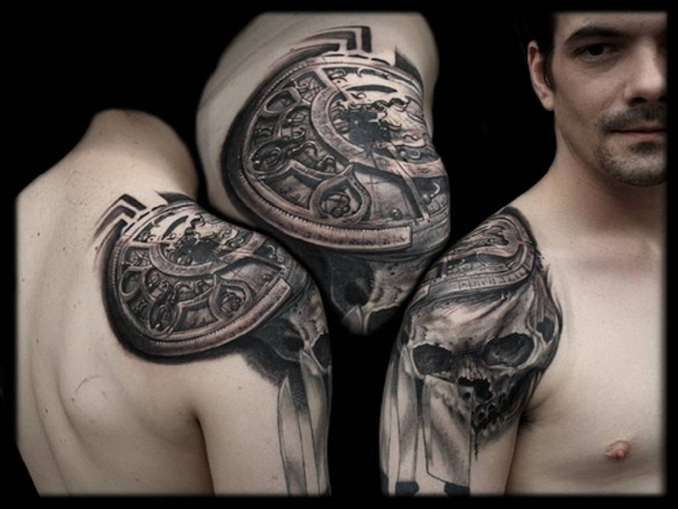 Cool Men Skull And Symbol Tattoo