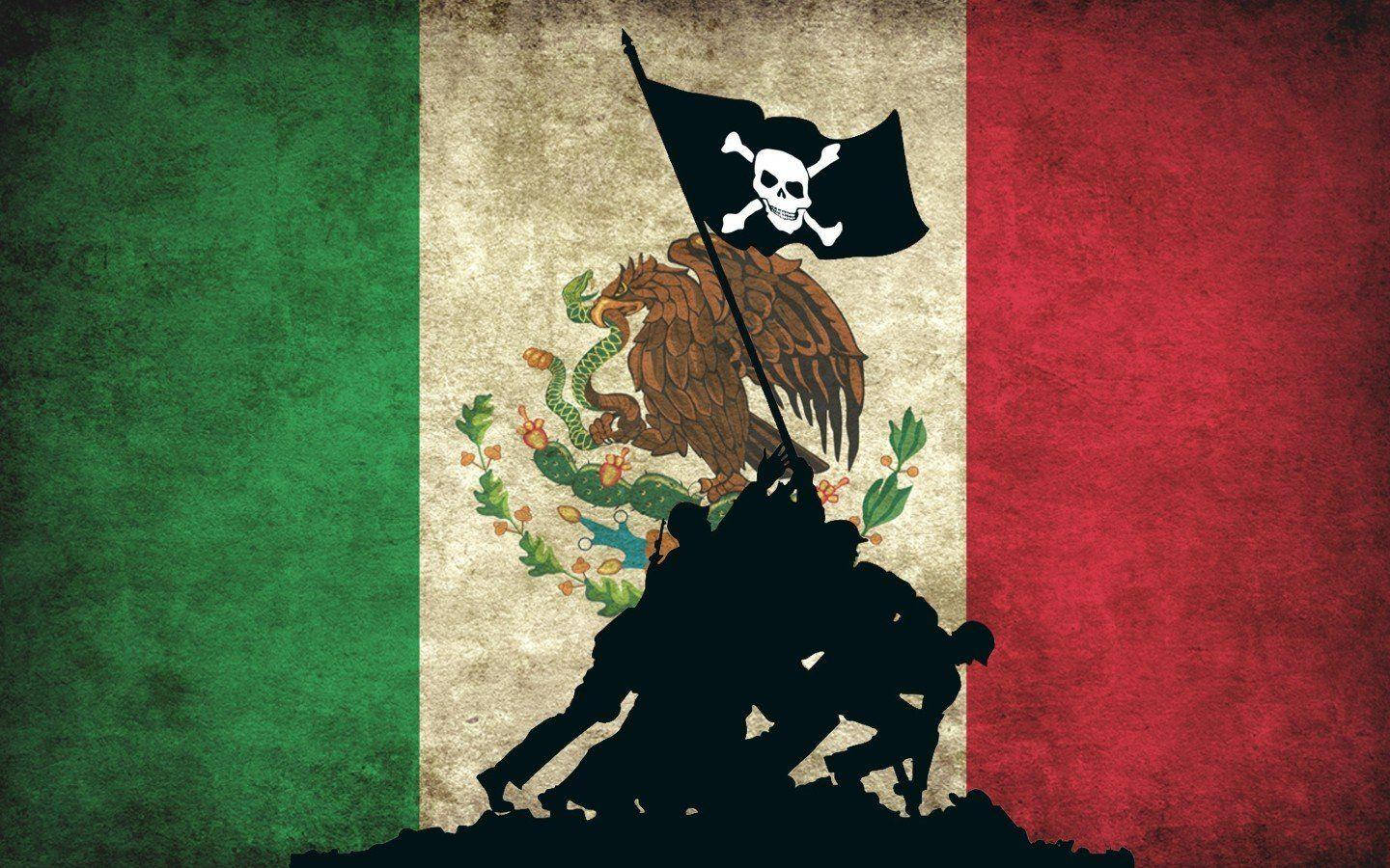 Cool Mexican Flag With Silhouette Of Anonymous Pirates Background