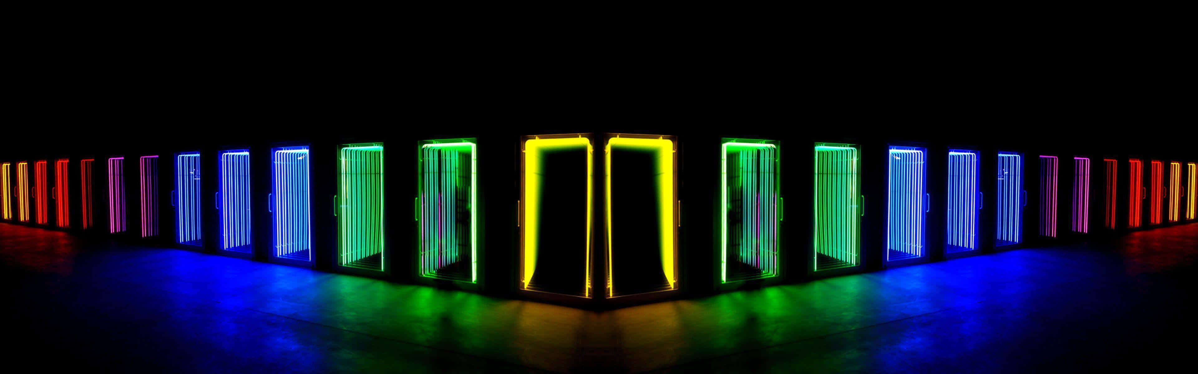 Cool Monitor Doors Neon Aesthetic Background
