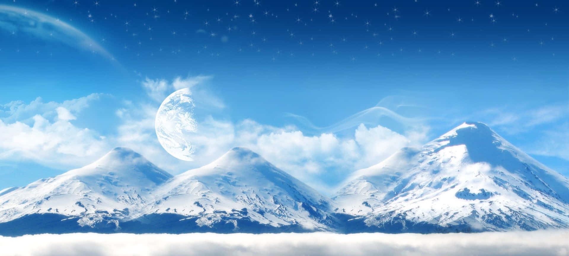 Cool Monitor Snowy Mountains Background