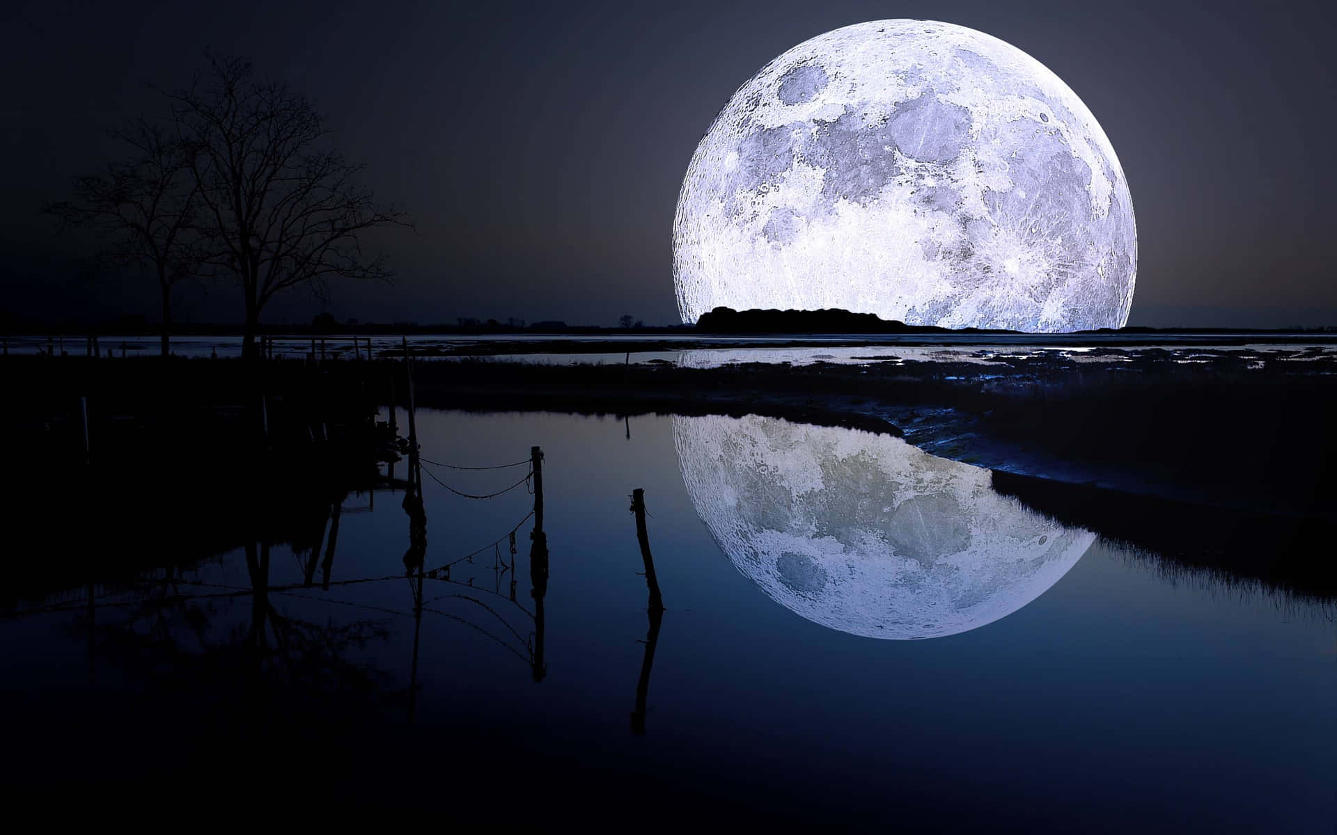 Cool Moon Over Water Background