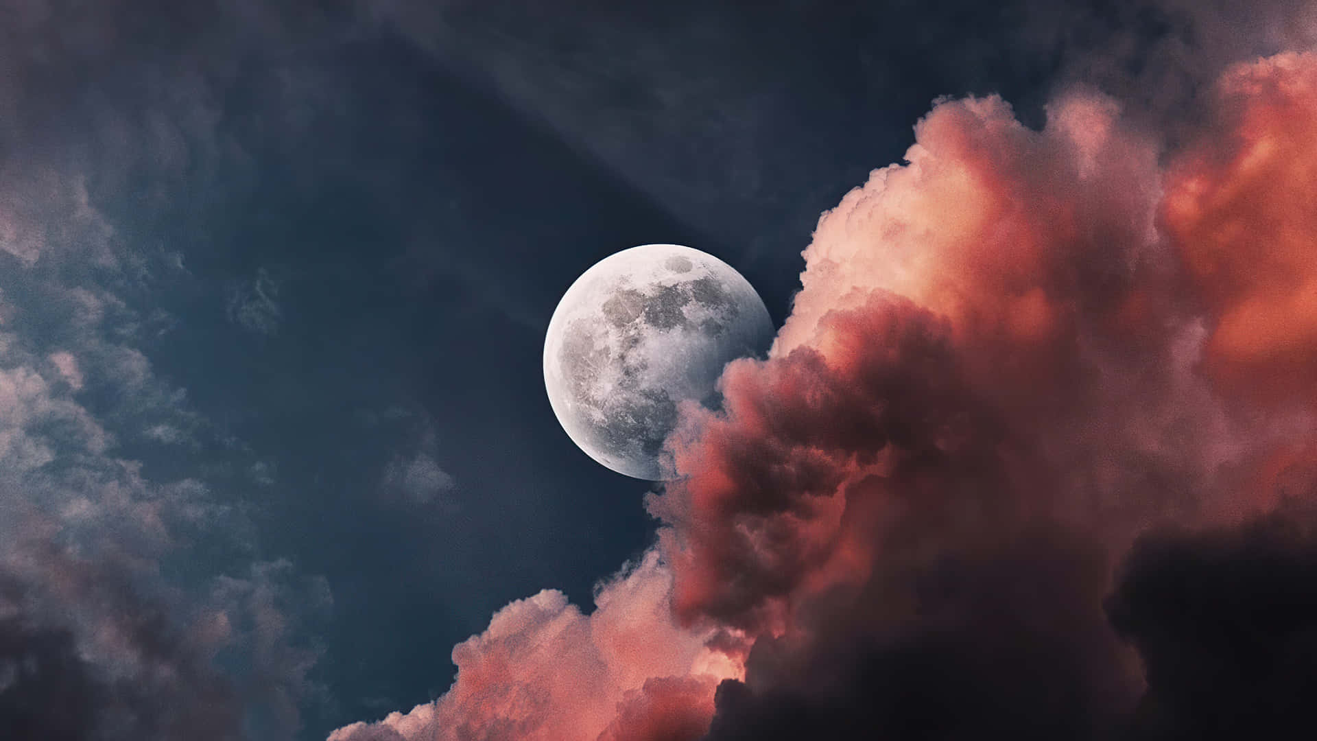 Cool Moon Through Red Clouds Background