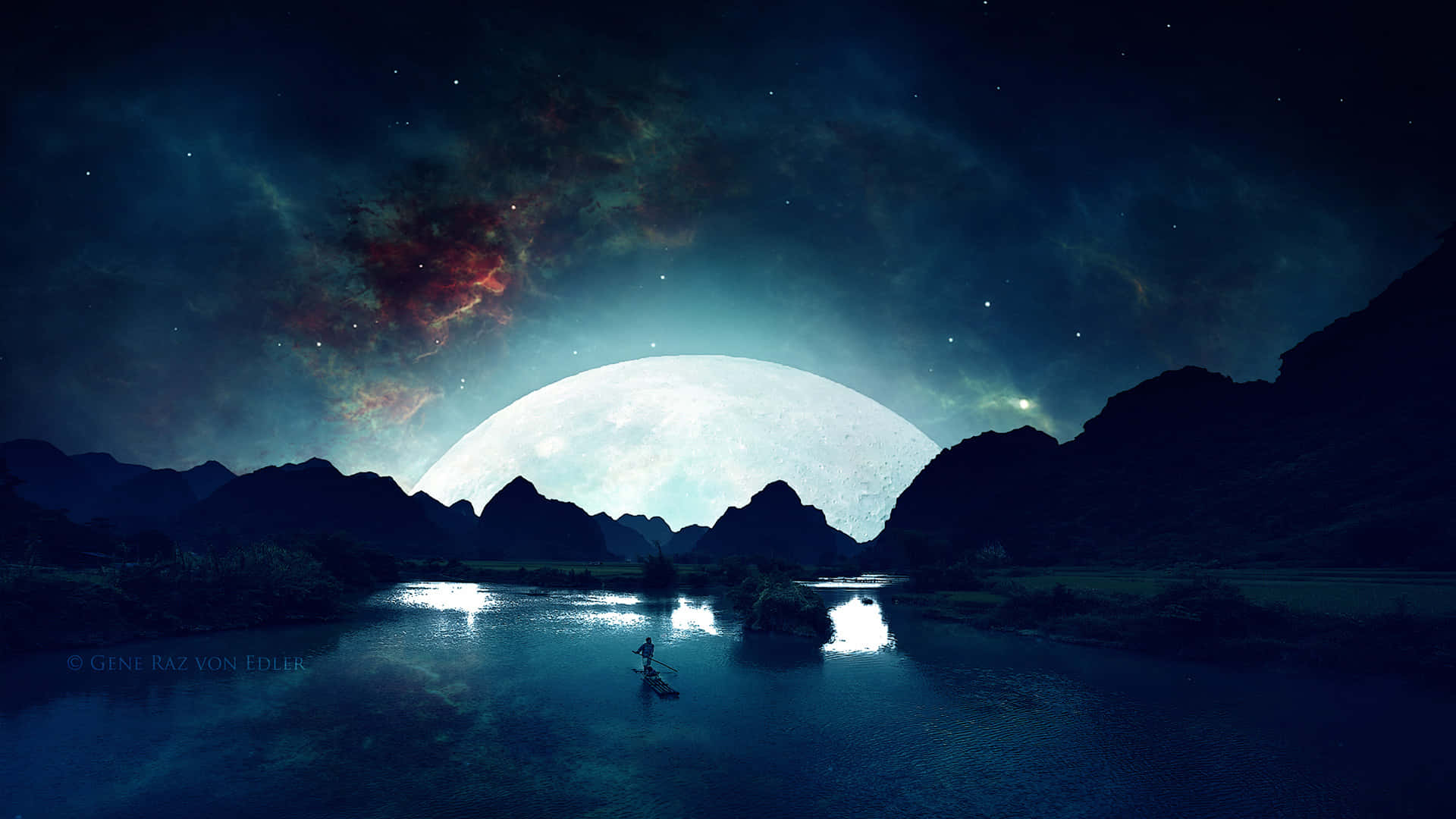 Cool Moon With River Background