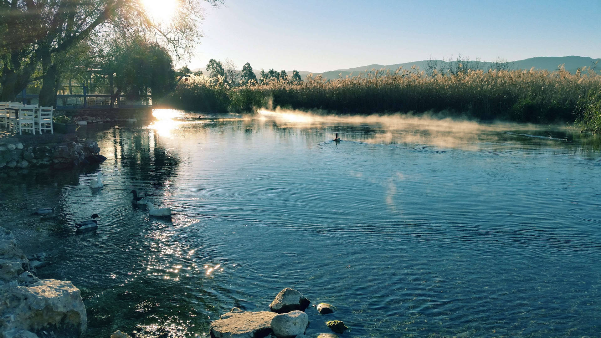 Cool Morning Along The Riverside Background