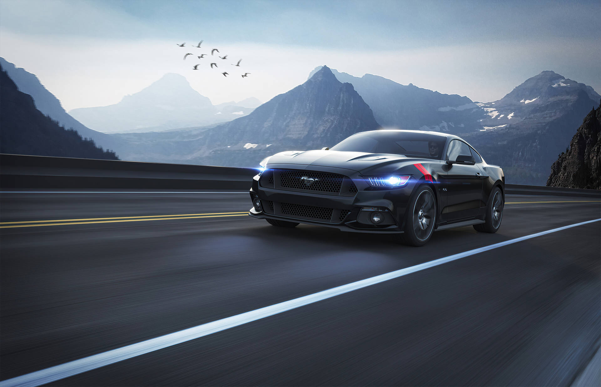 Cool Mustang On Highway Background