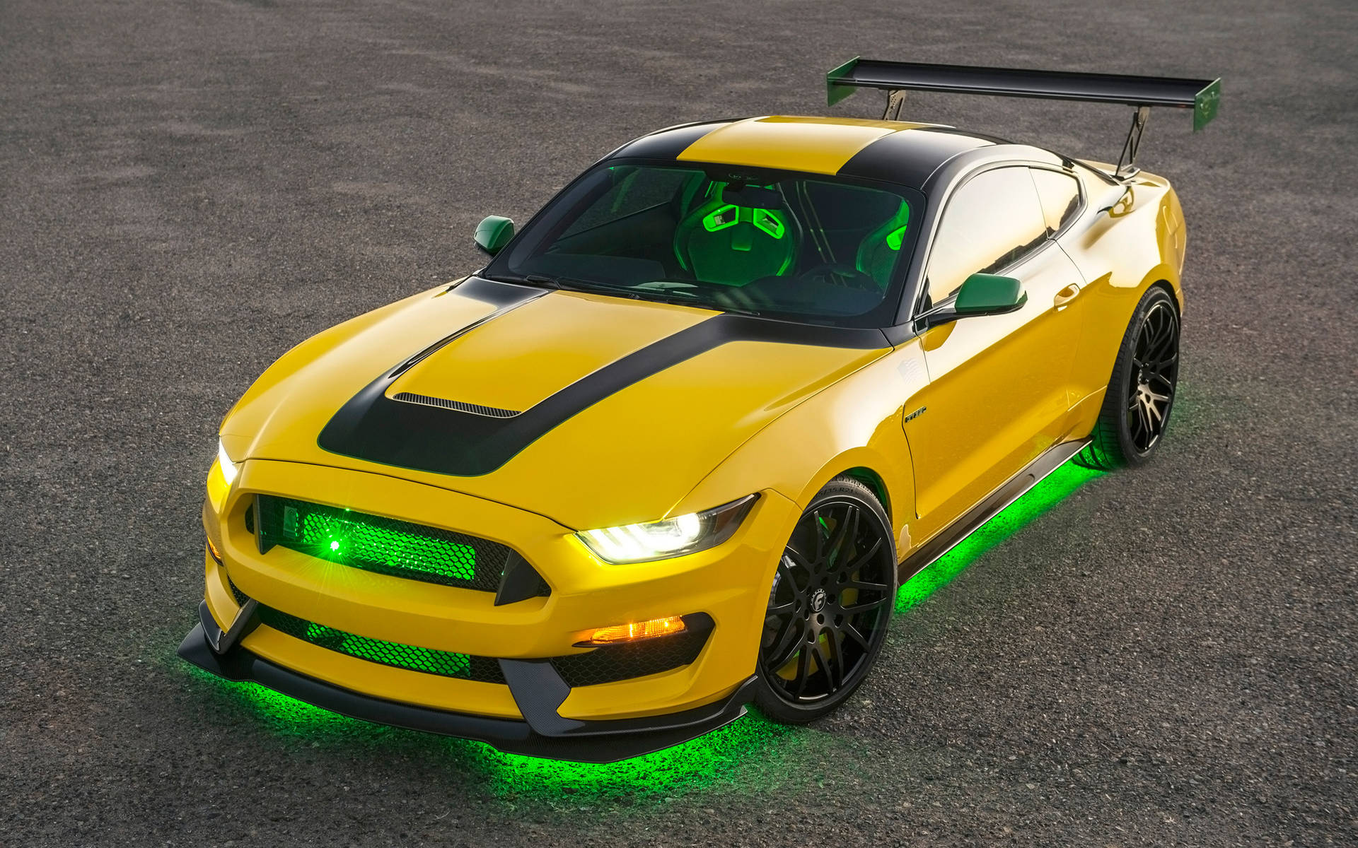 Cool Mustang With Green Lights Background