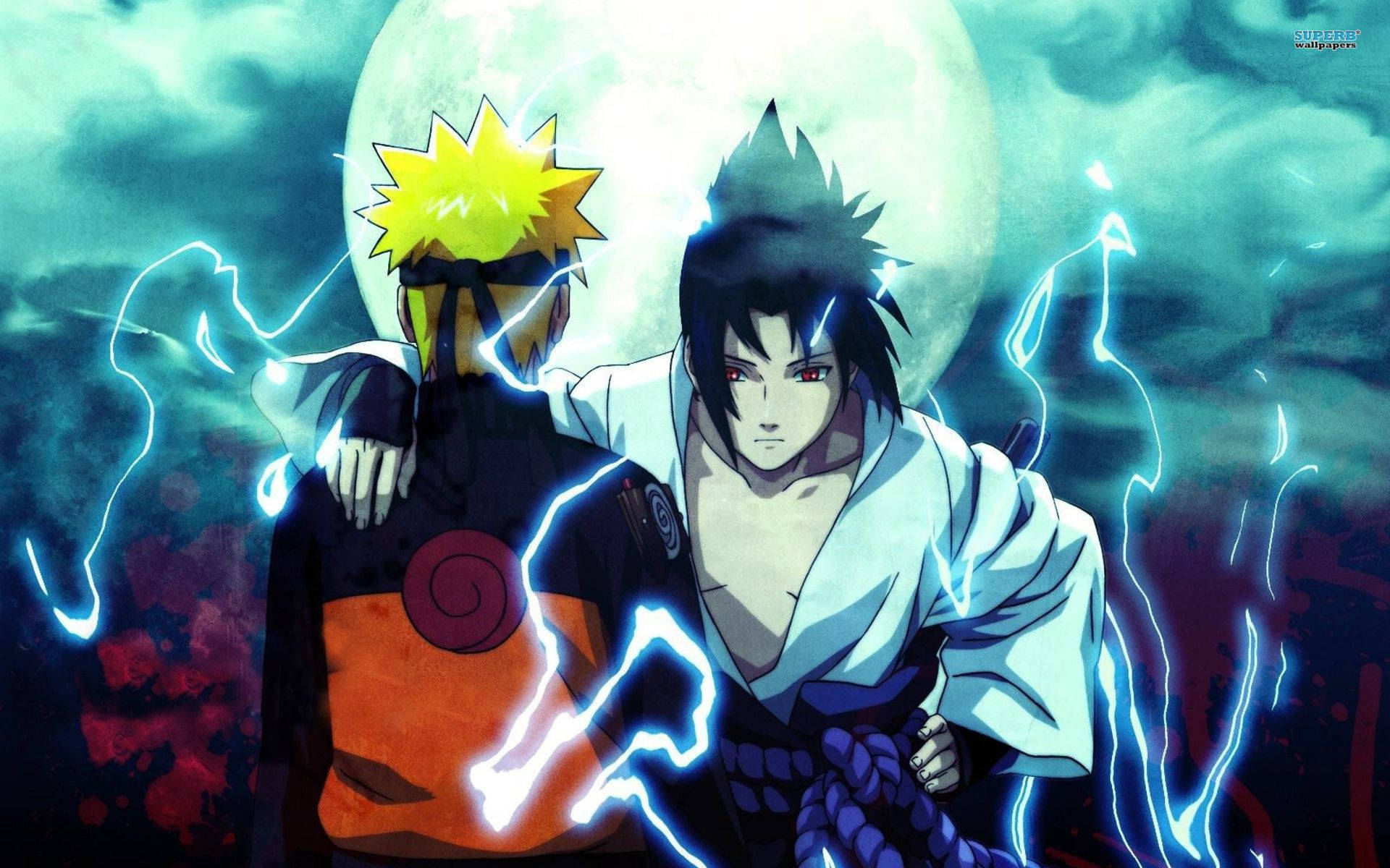 Cool Naruto And Sasuke Lightning Art Background