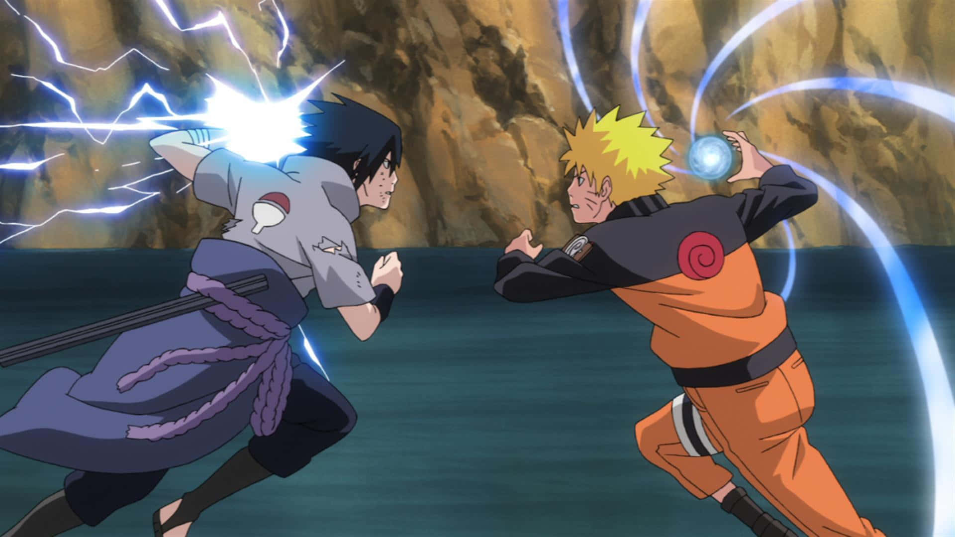 Cool Naruto Desktop Fight Sasuke In River Background