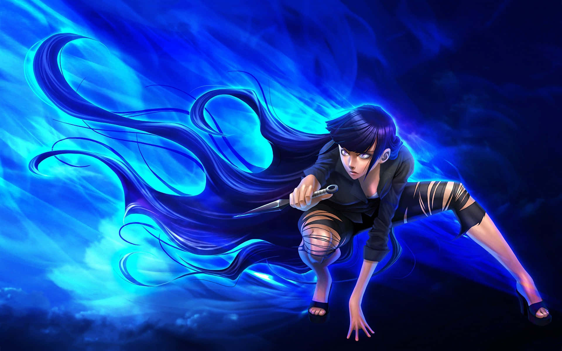 Cool Naruto Desktop Hinata With Blue Chakra Background