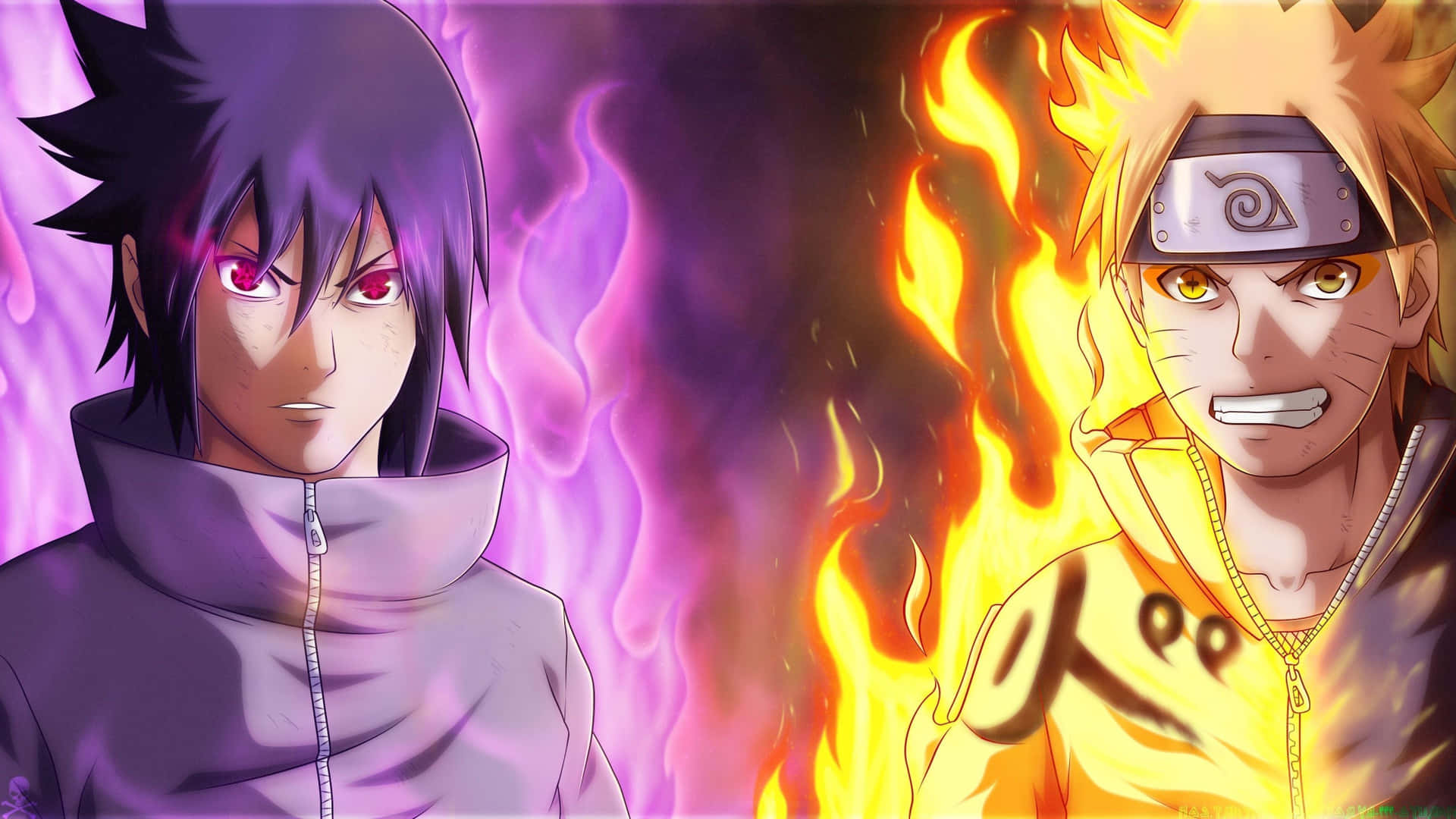 Cool Naruto Desktop Naruto And Sasuke With Flames Background