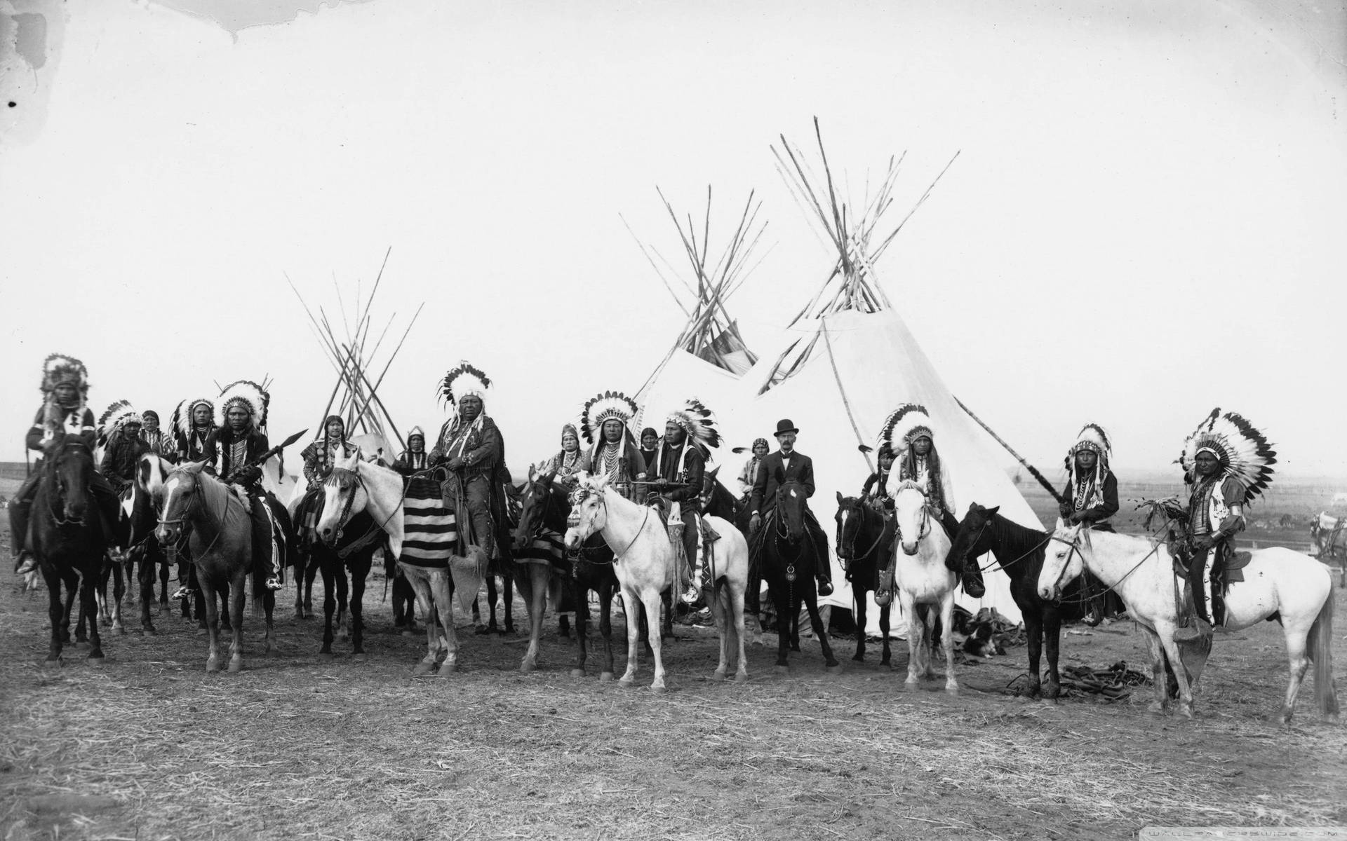 Cool Native American Tribe With Horses Background