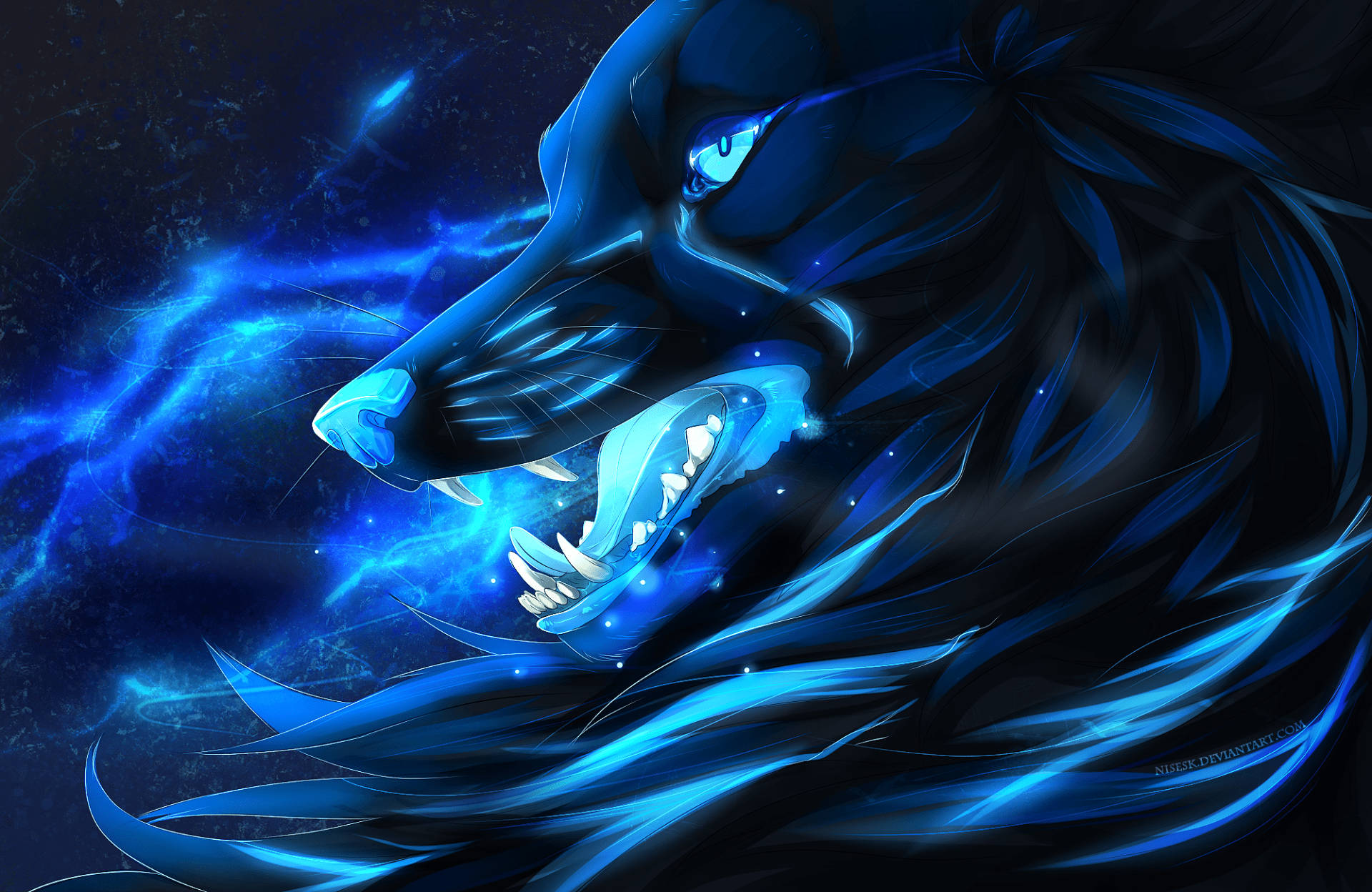 Cool Neon Galaxy Wolf Side Profile Background
