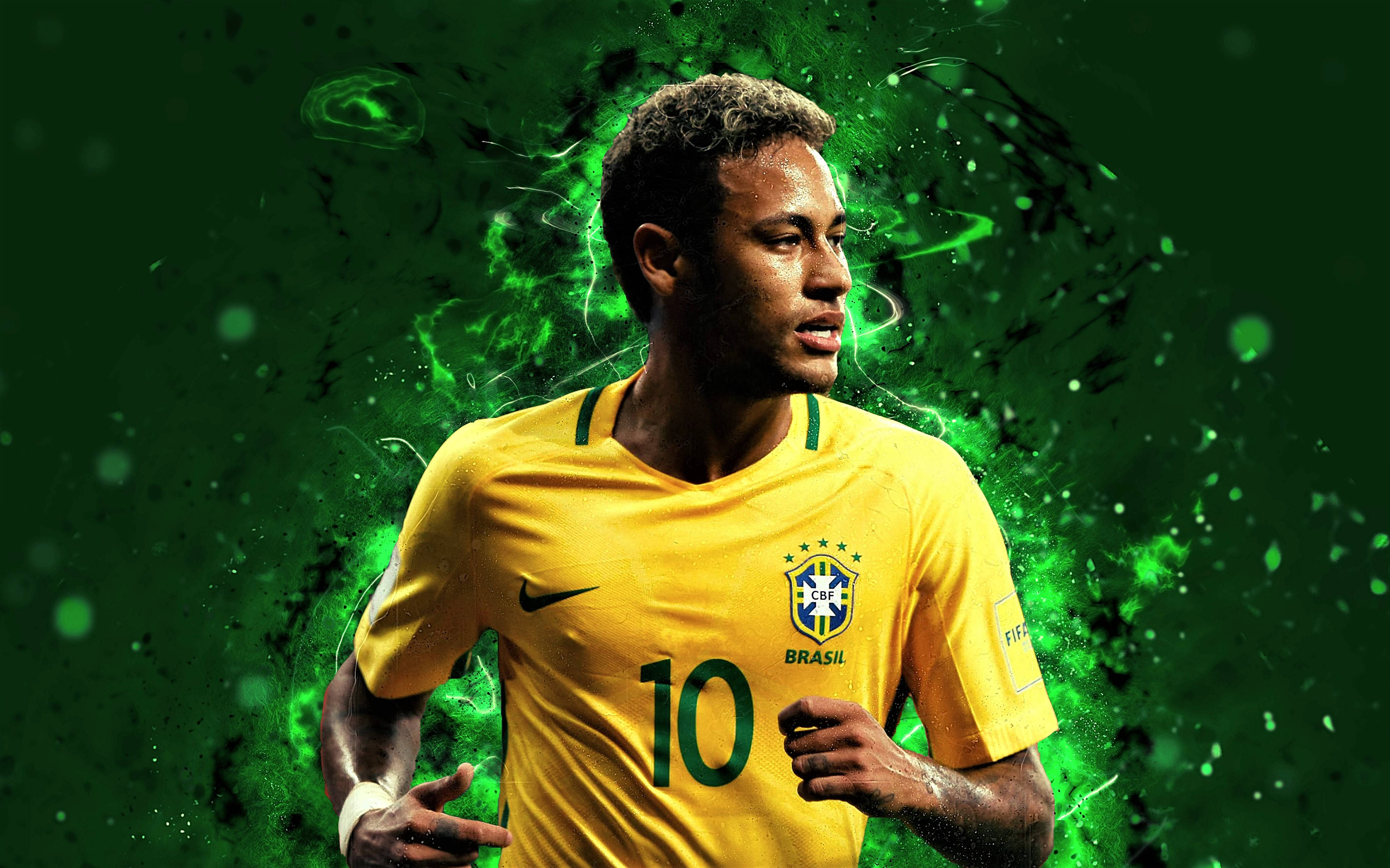 Cool Neymar Jr Fan Art Green Glow Background