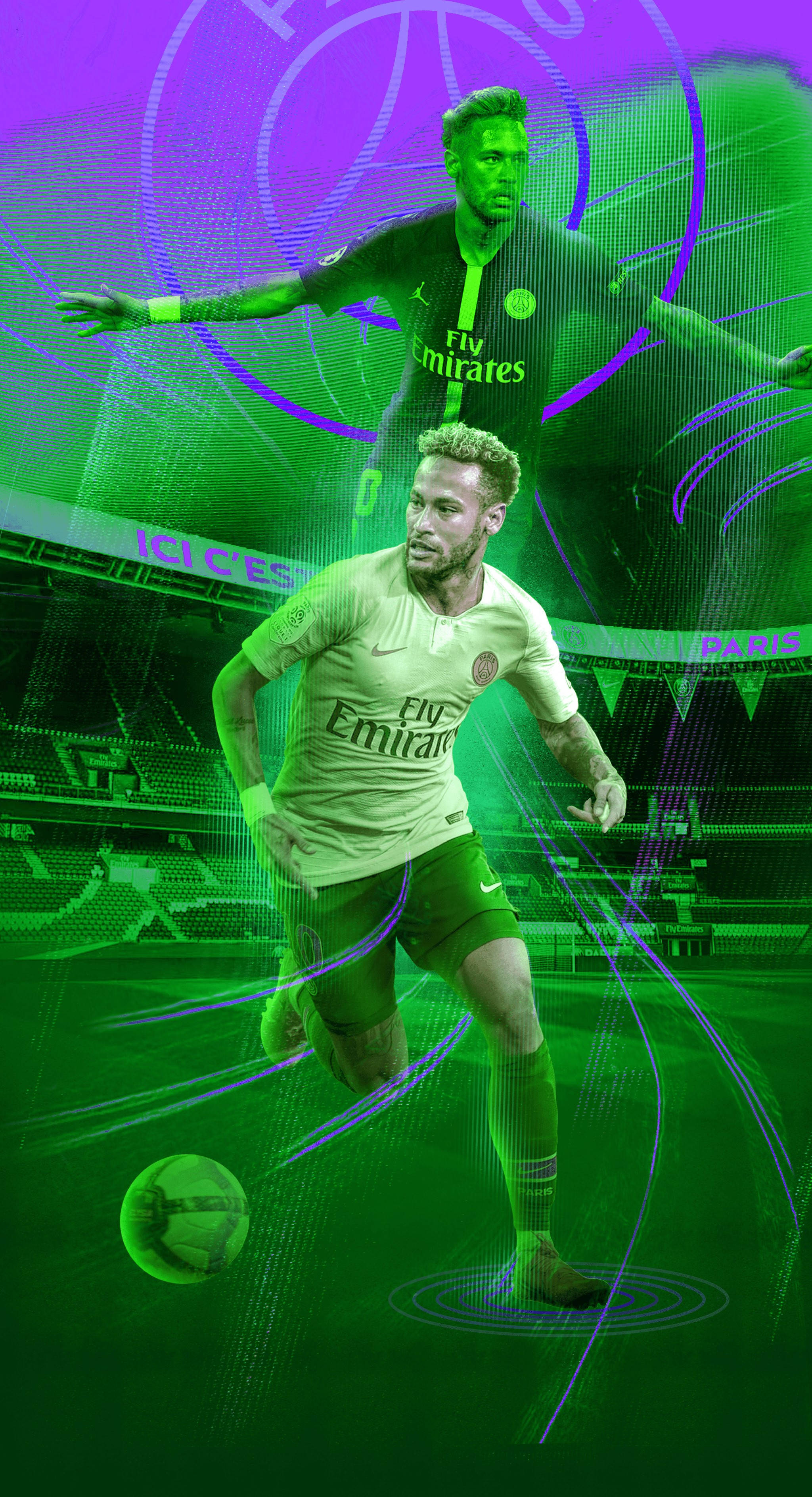 Cool Neymar Jr Green Purple Glow Background