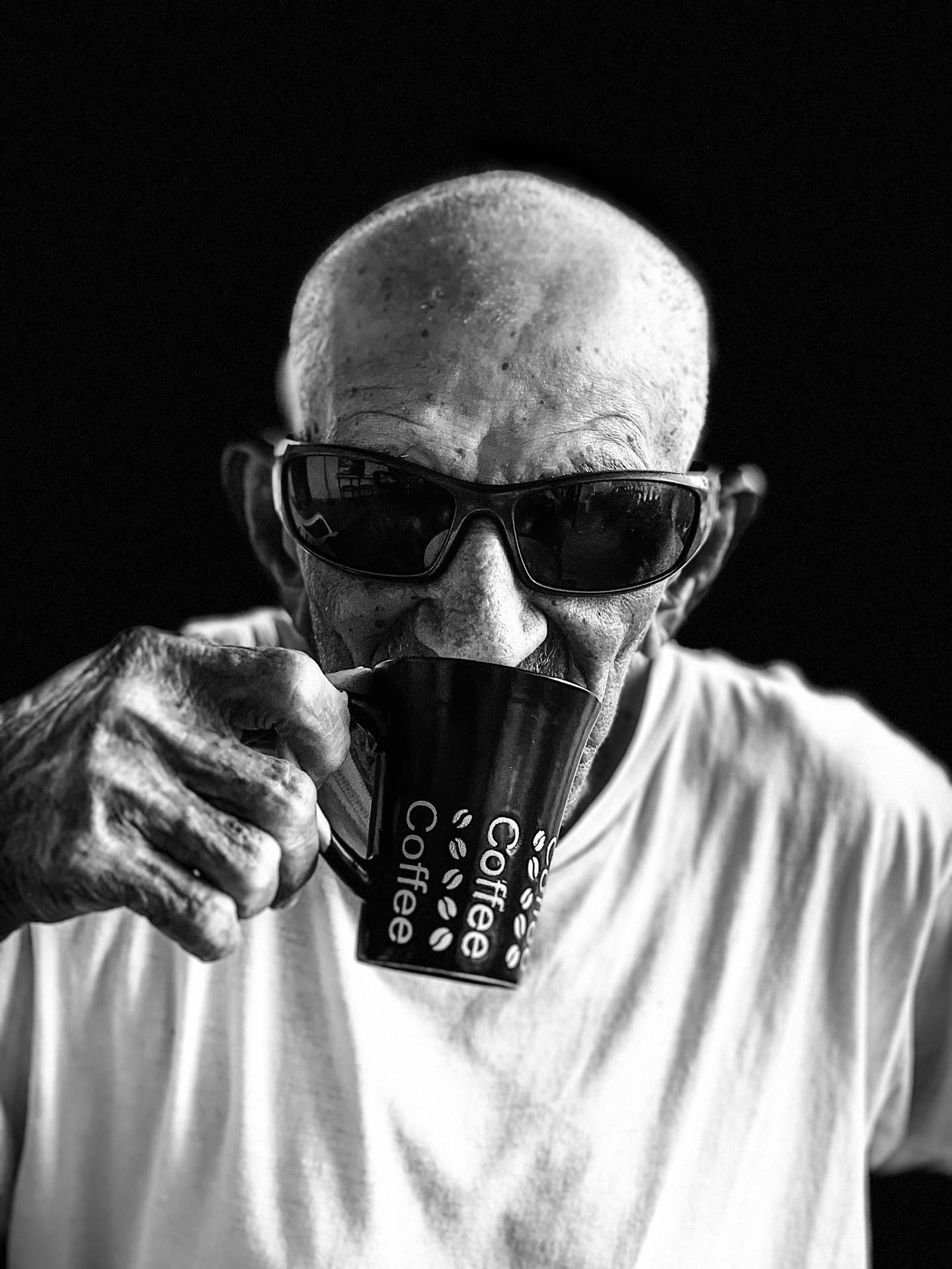 Cool Old Man Sunglass And Cup Background