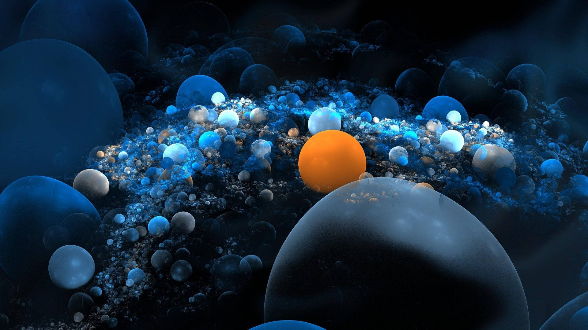 Cool Orange Circle And Blue Spheres Background
