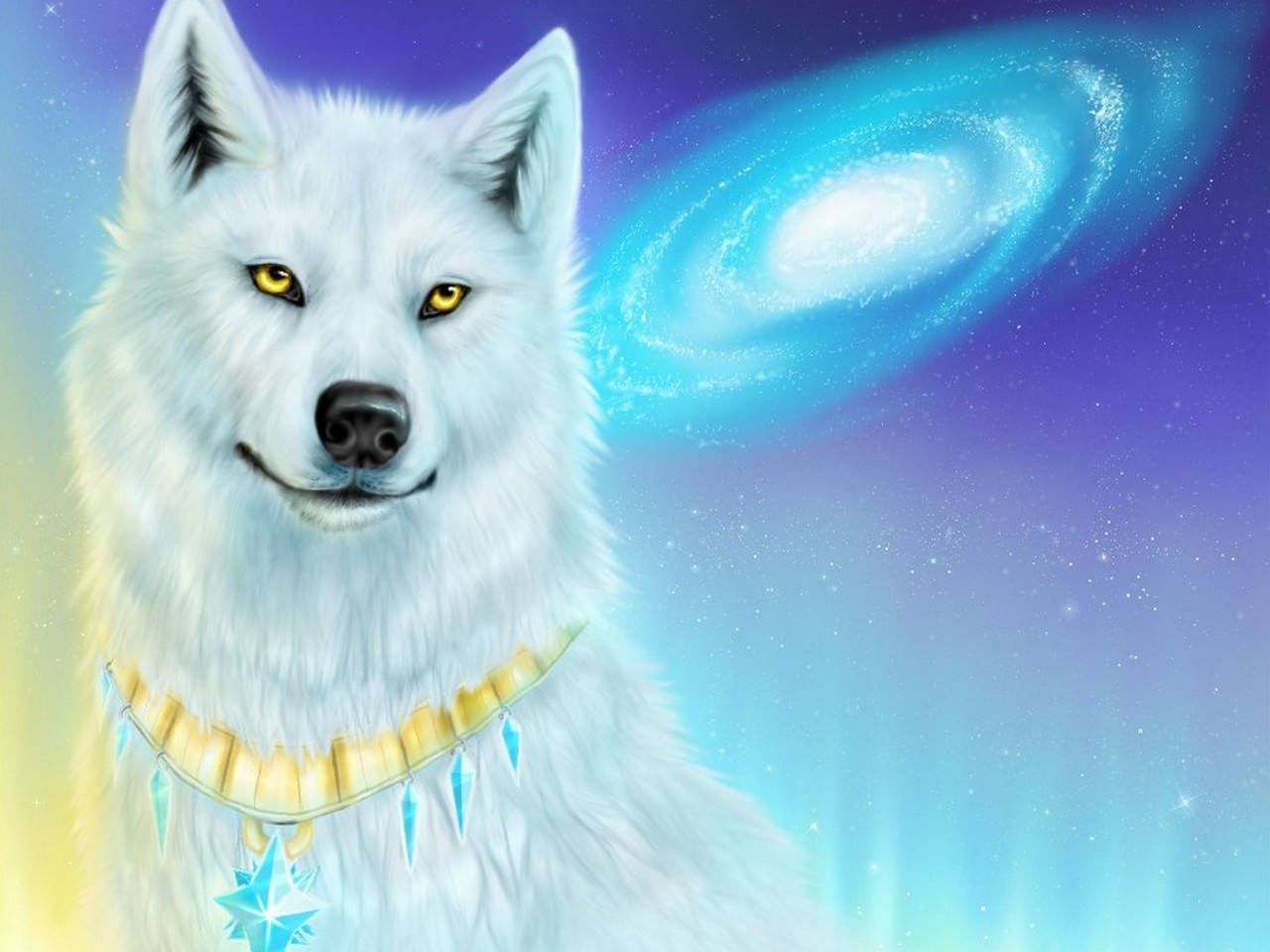 Cool Pastel Galaxy White Wolf Background