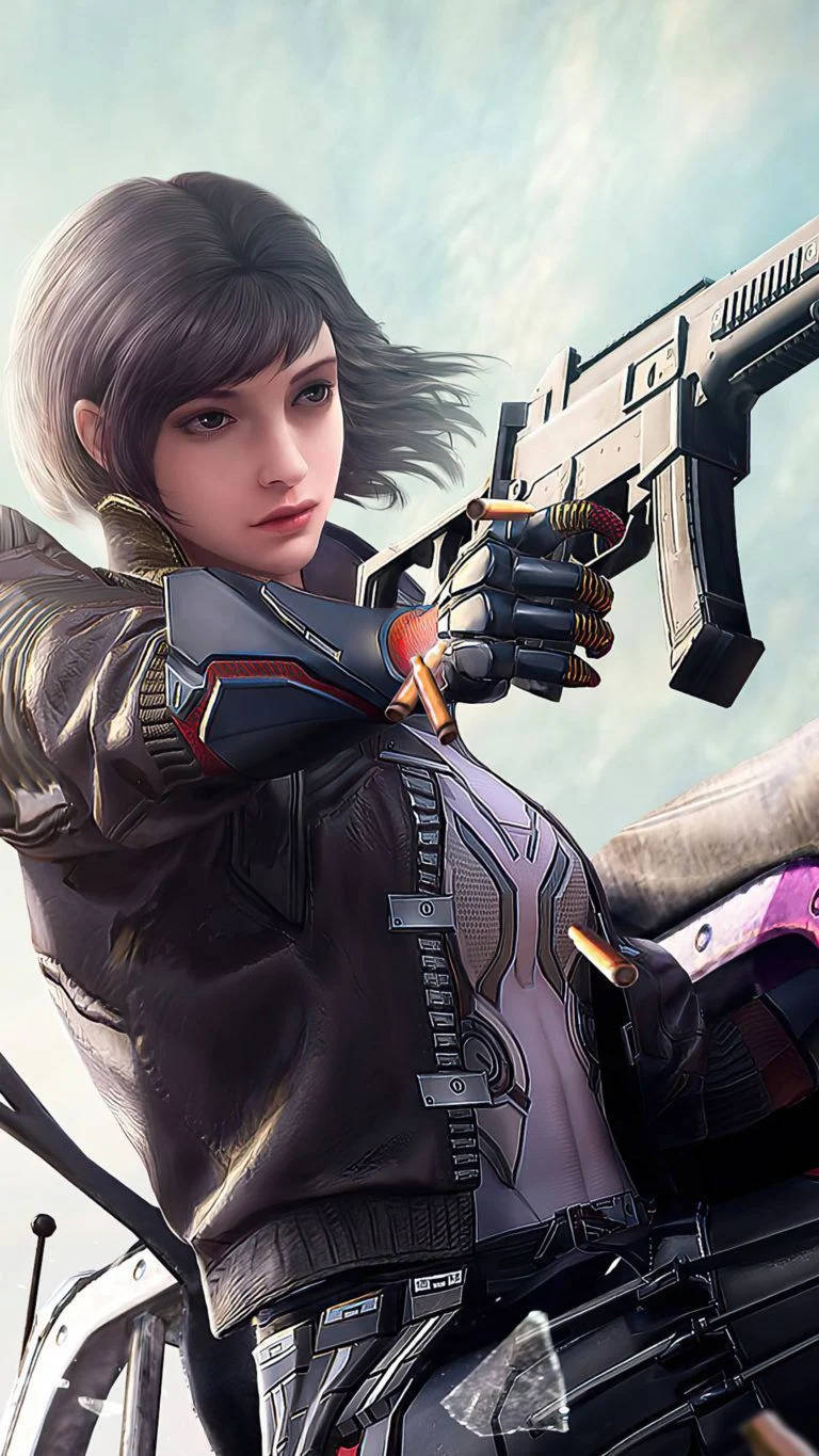 Cool Phone Girl With Gun Background