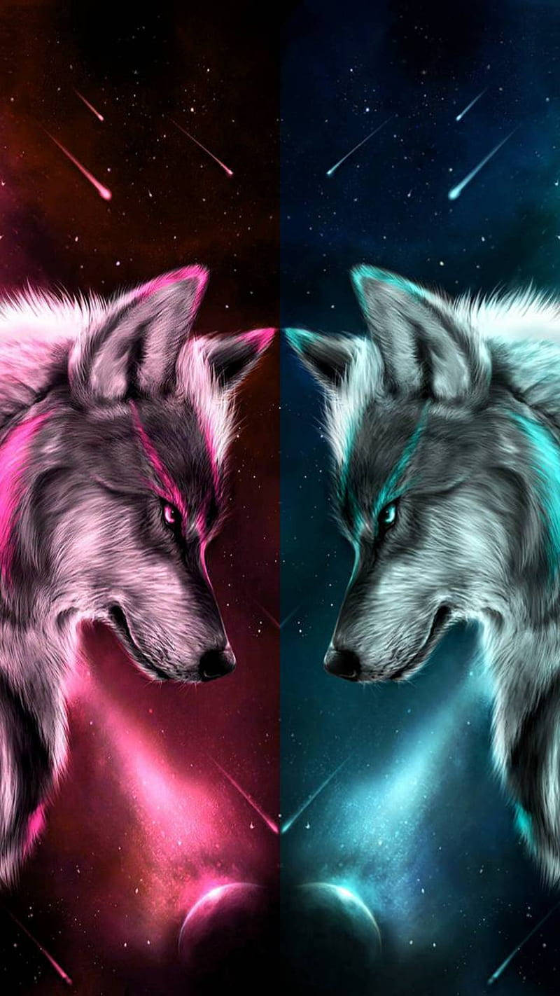 Cool Pink And Blue Galaxy Wolf Staredown