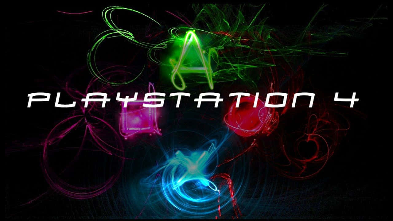 Cool Ps4 With Large Controller Icons In Bright Neon Colors Background