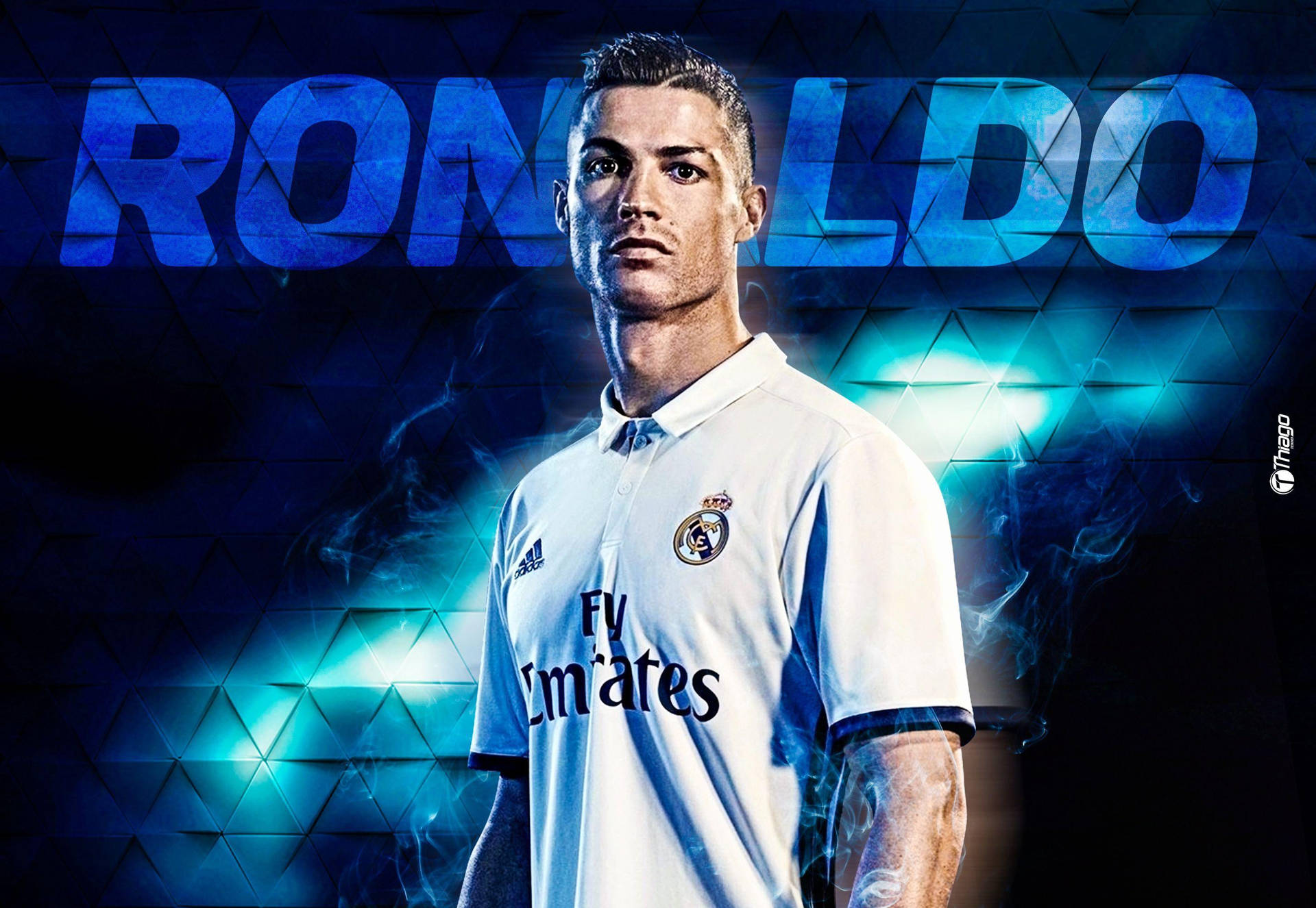 Cool Real Madrid Cr7 3d Blue Background Background